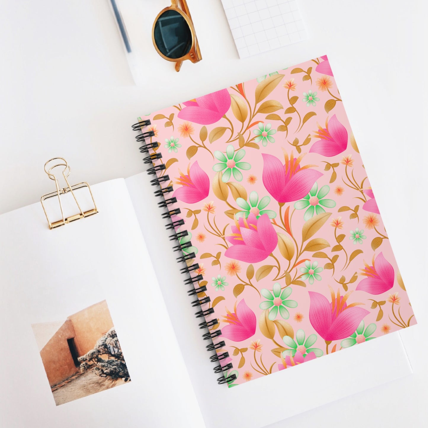 Pretty Floral Spiral Notebook - Ruled Line, Cute Journal, Floral Stationery, Gift for Her, Writing Diary