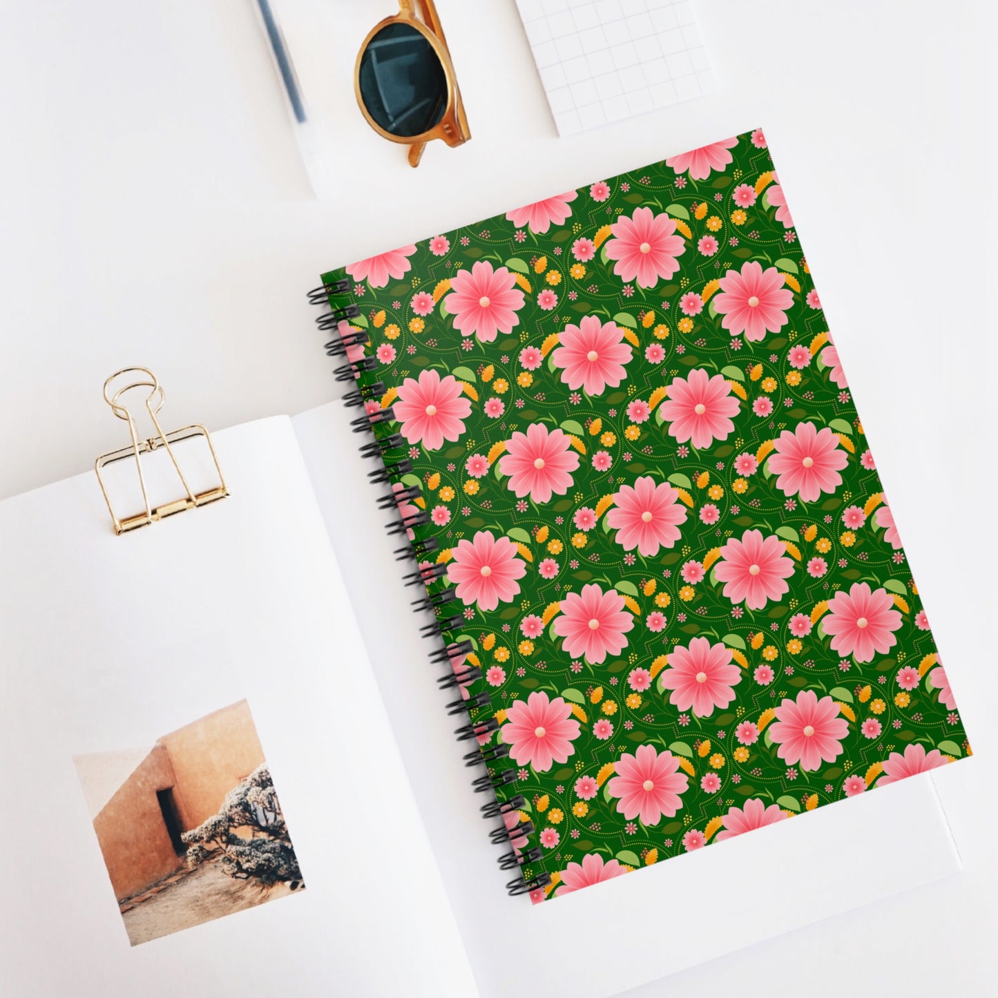 Lush Green Floral Spiral Notebook - Ruled Line, Cute Journal, Floral Stationery, Writing Journal