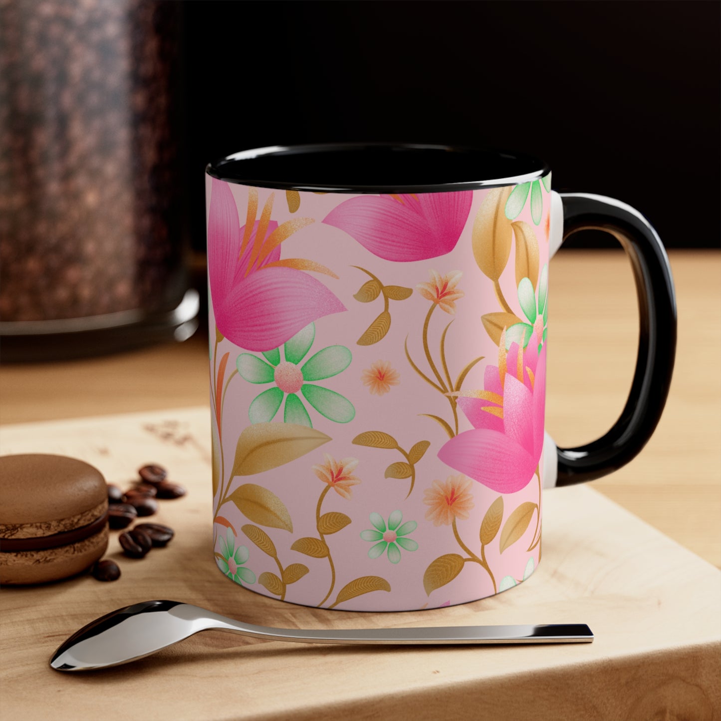 Floral Accent Mug - Charming Coffee Cup for Spring, Perfect Gift, Home Decor, Teacup, Art Mug