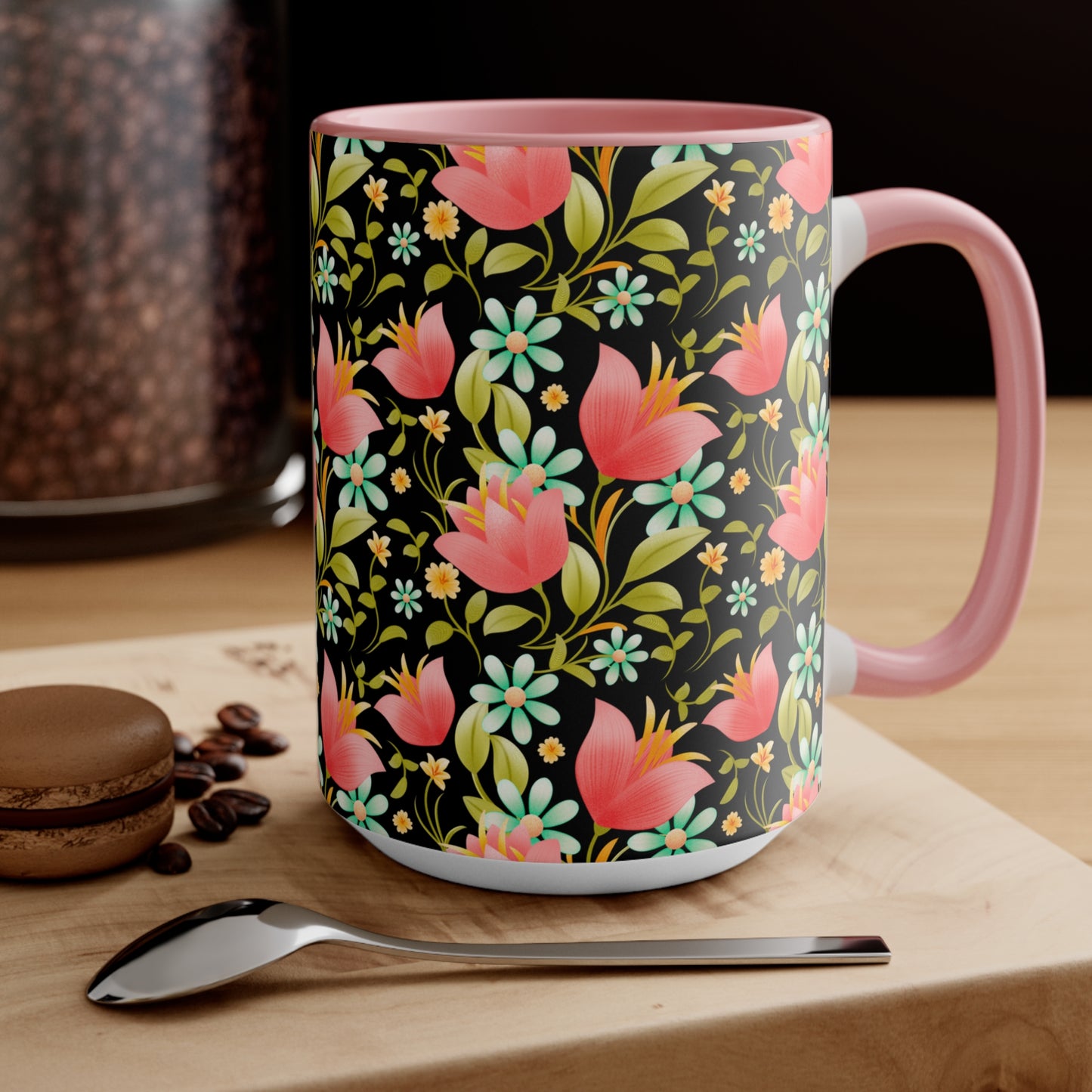 Floral Accent Mug - Botanical Coffee Cup, Gift for Her, Cute Tea Mug, Home Decor, Flower Lover Gift