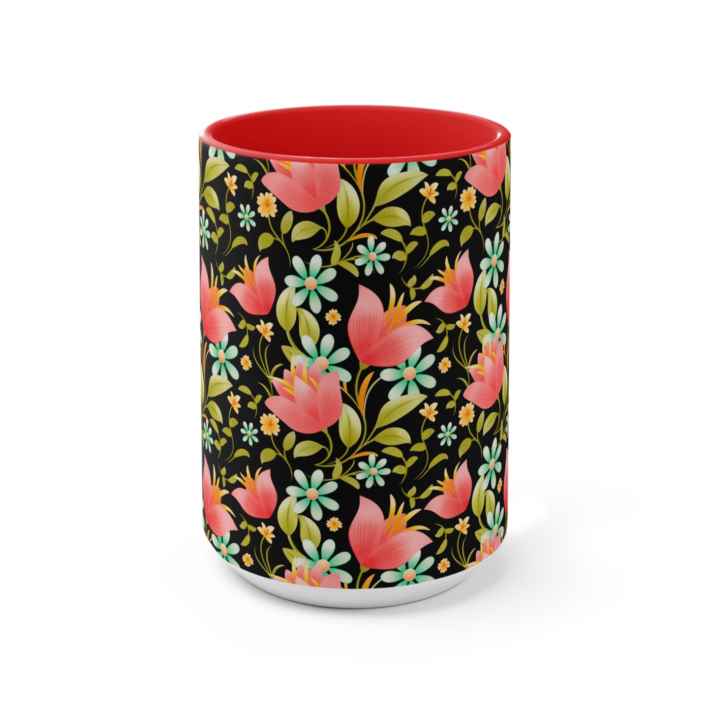 Floral Accent Mug - Botanical Coffee Cup, Gift for Her, Cute Tea Mug, Home Decor, Flower Lover Gift