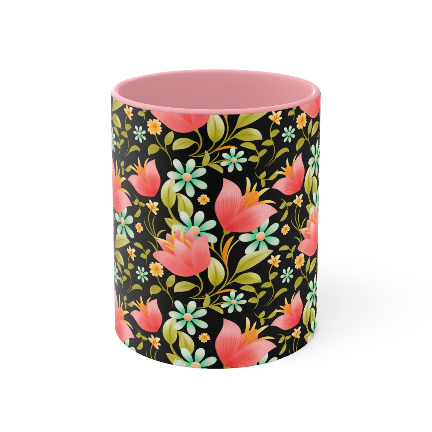 Floral Accent Mug - Botanical Coffee Cup, Gift for Her, Cute Tea Mug, Home Decor, Flower Lover Gift