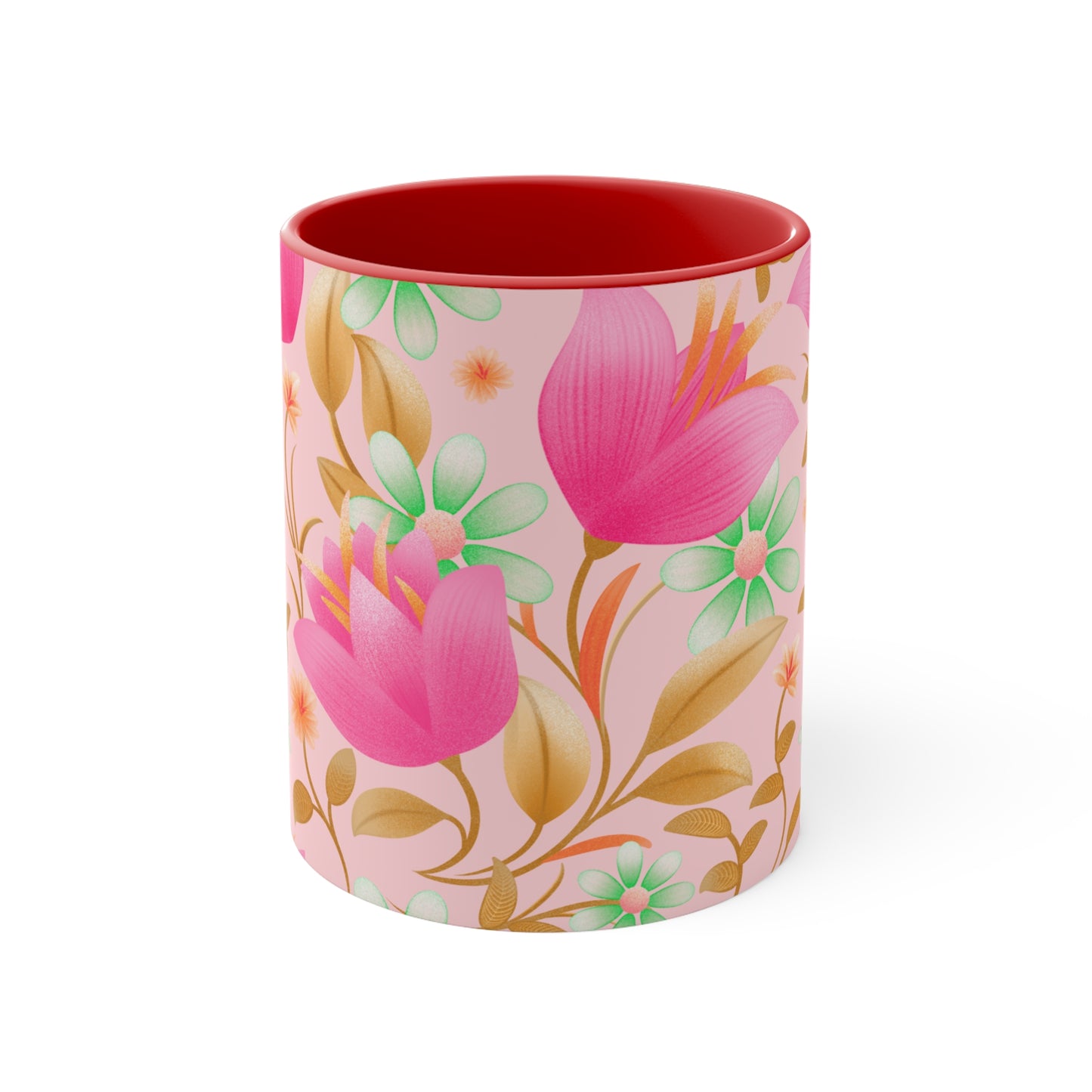 Floral Accent Mug - Charming Coffee Cup for Spring, Perfect Gift, Home Decor, Teacup, Art Mug