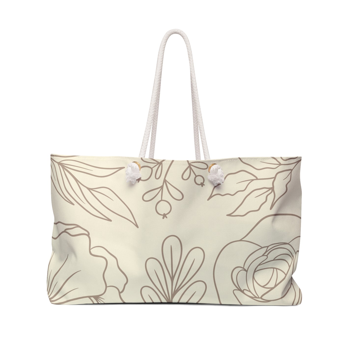 Floral Outline Weekender Bag - Warm Taupe Color