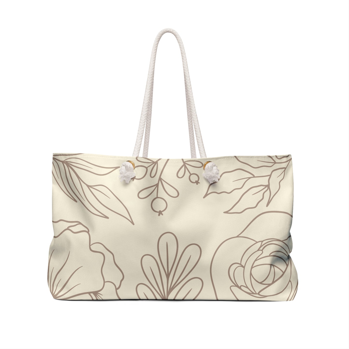 Floral Outline Weekender Bag - Warm Taupe Color