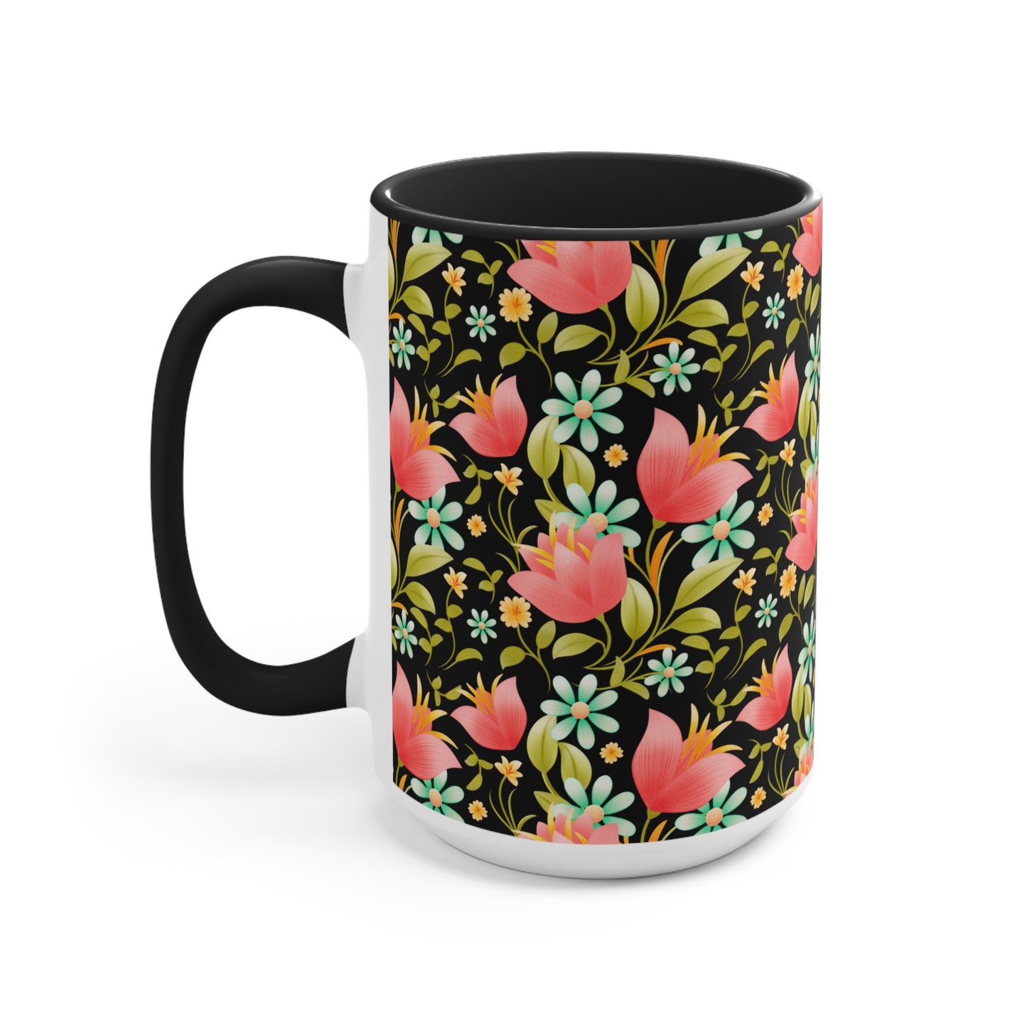 Floral Accent Mug - Botanical Coffee Cup, Gift for Her, Cute Tea Mug, Home Decor, Flower Lover Gift