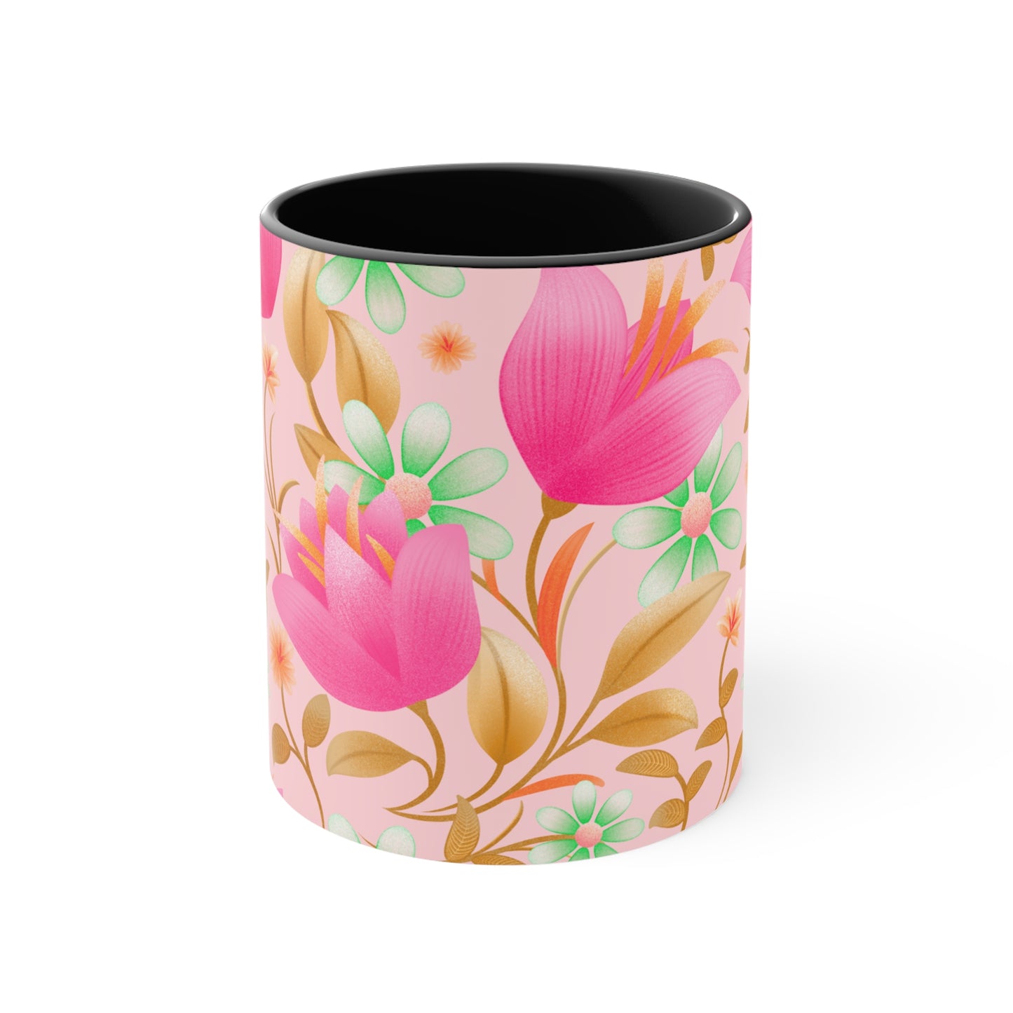 Floral Accent Mug - Charming Coffee Cup for Spring, Perfect Gift, Home Decor, Teacup, Art Mug