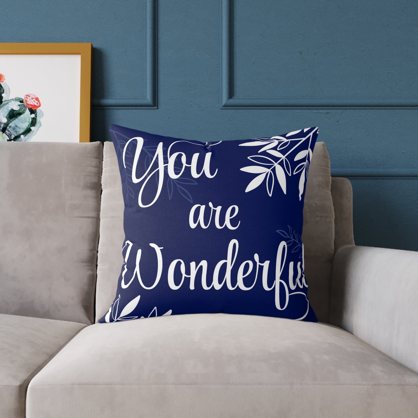 Inspirational Square Poly Canvas Pillow - "You are Wonderful"
