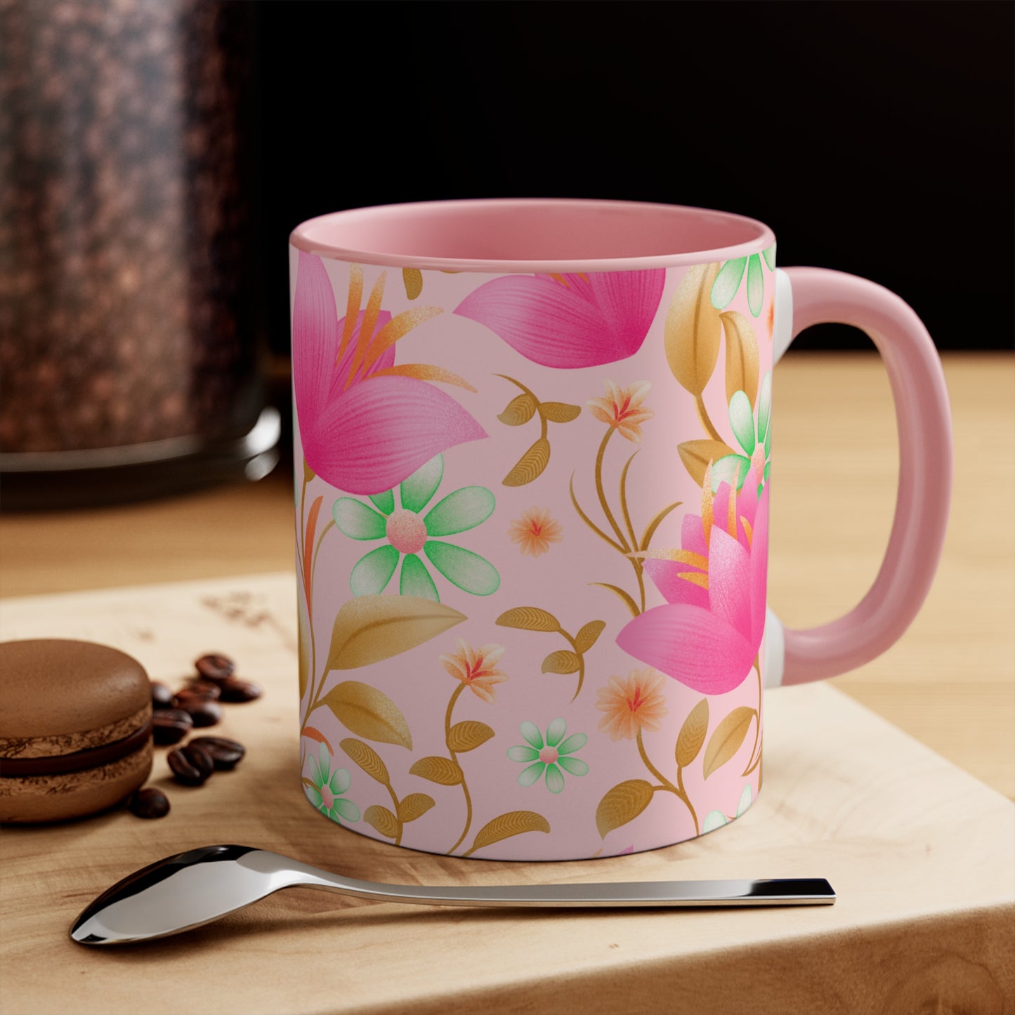 Floral Accent Mug - Charming Coffee Cup for Spring, Perfect Gift, Home Decor, Teacup, Art Mug