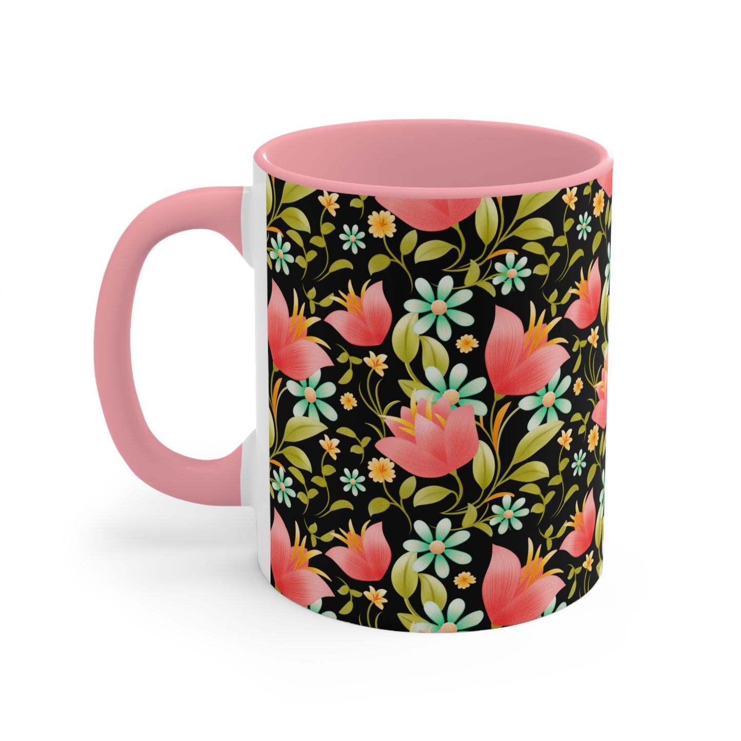 Floral Accent Mug - Botanical Coffee Cup, Gift for Her, Cute Tea Mug, Home Decor, Flower Lover Gift