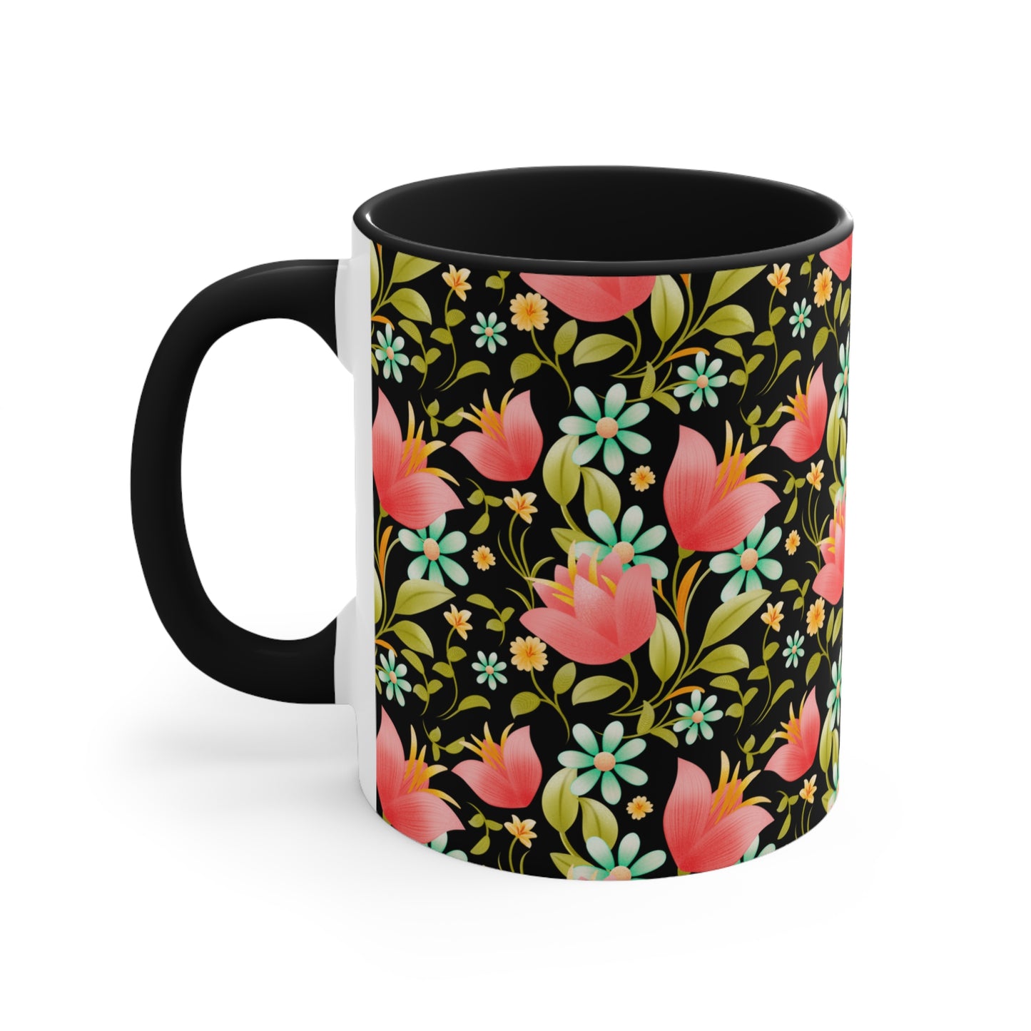 Floral Accent Mug - Botanical Coffee Cup, Gift for Her, Cute Tea Mug, Home Decor, Flower Lover Gift