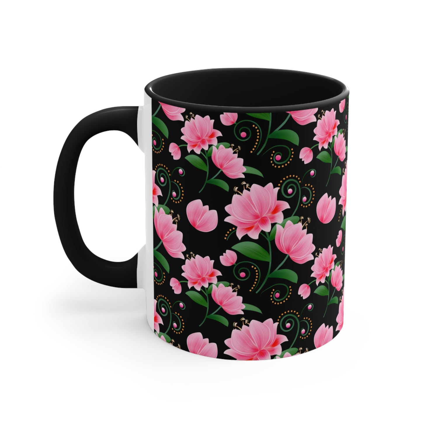 Floral Accent Mug - Pink Flower Design, Coffee Lover Gift, Kitchen Decor, Tea Cup, Home Office Essential