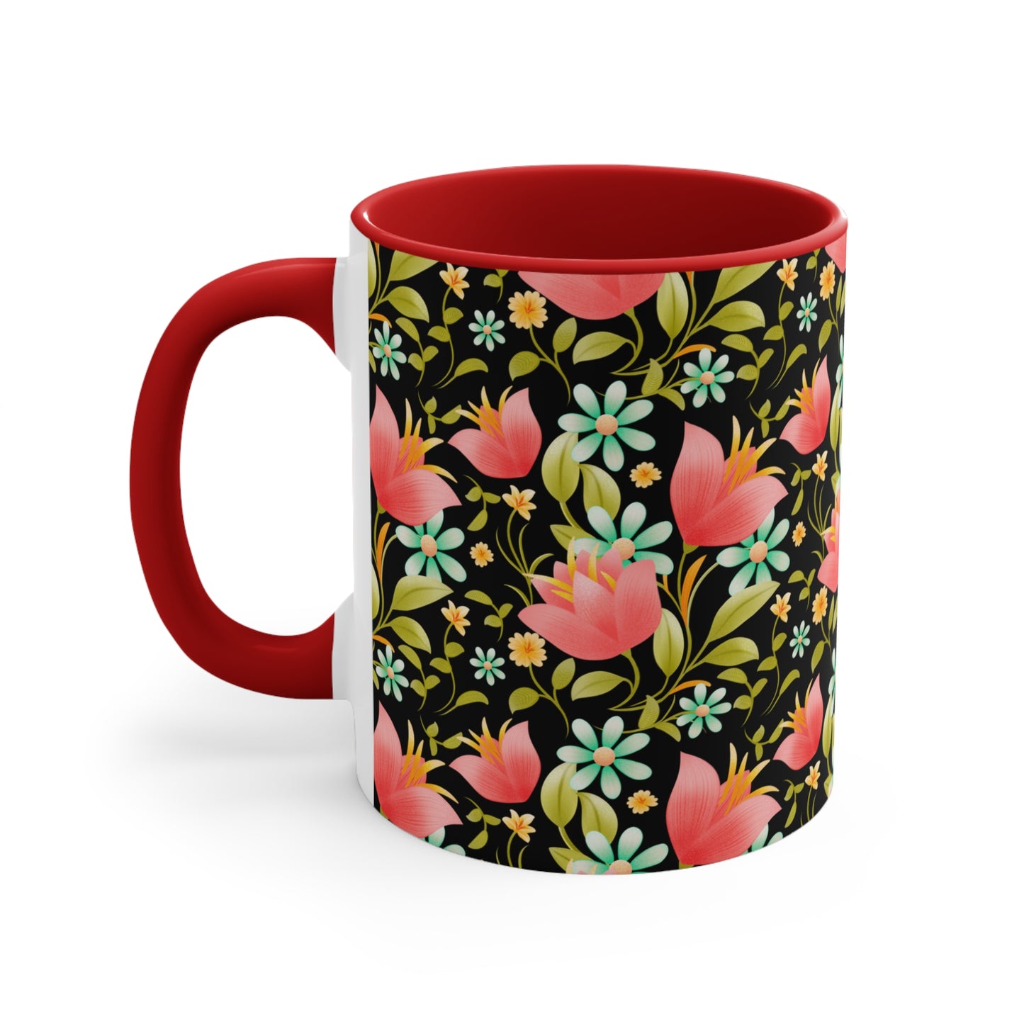 Floral Accent Mug - Botanical Coffee Cup, Gift for Her, Cute Tea Mug, Home Decor, Flower Lover Gift