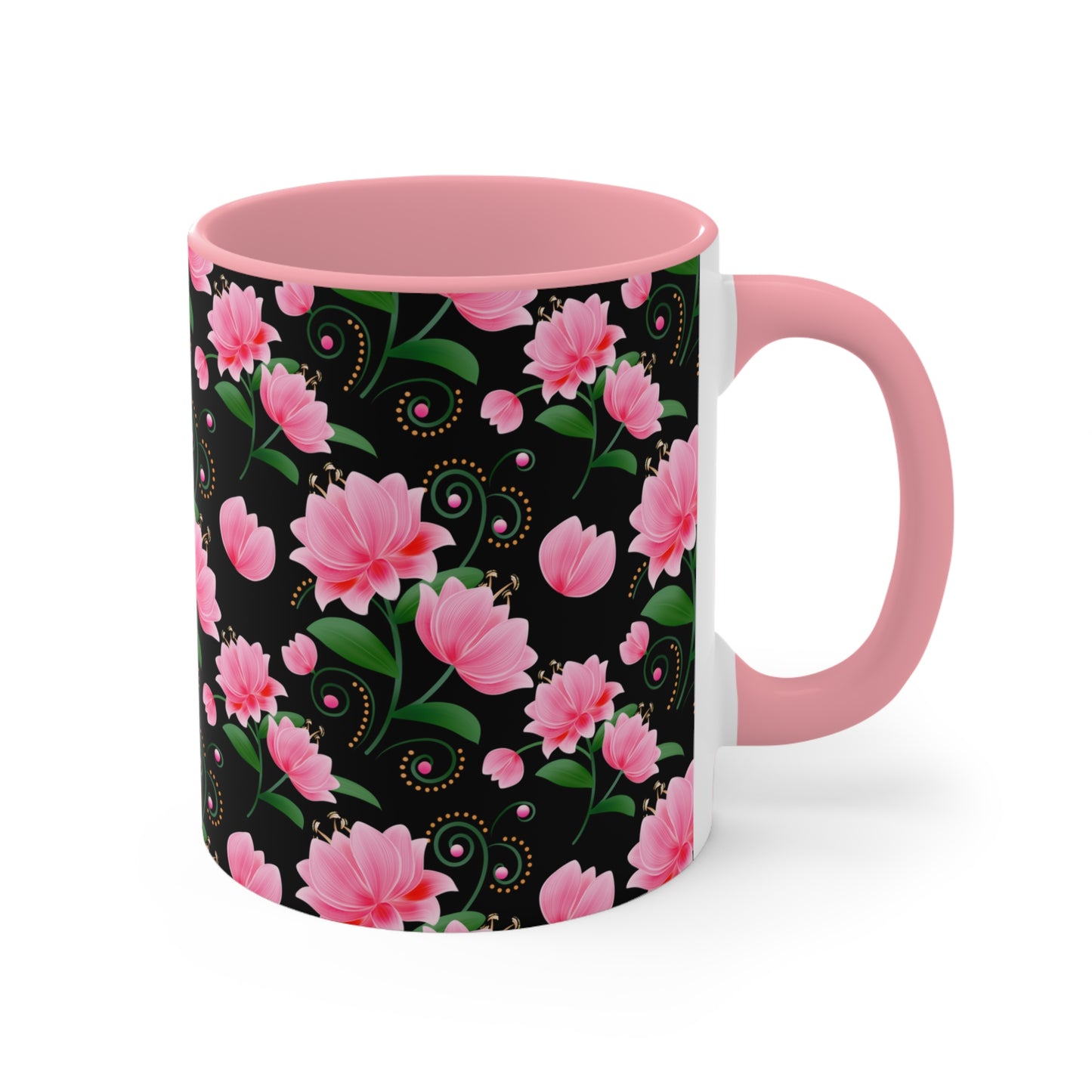 Floral Accent Mug - Pink Flower Design, Coffee Lover Gift, Kitchen Decor, Tea Cup, Home Office Essential