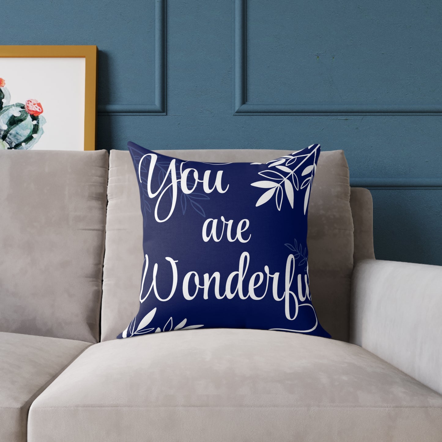 Inspirational Square Poly Canvas Pillow - "You are Wonderful"