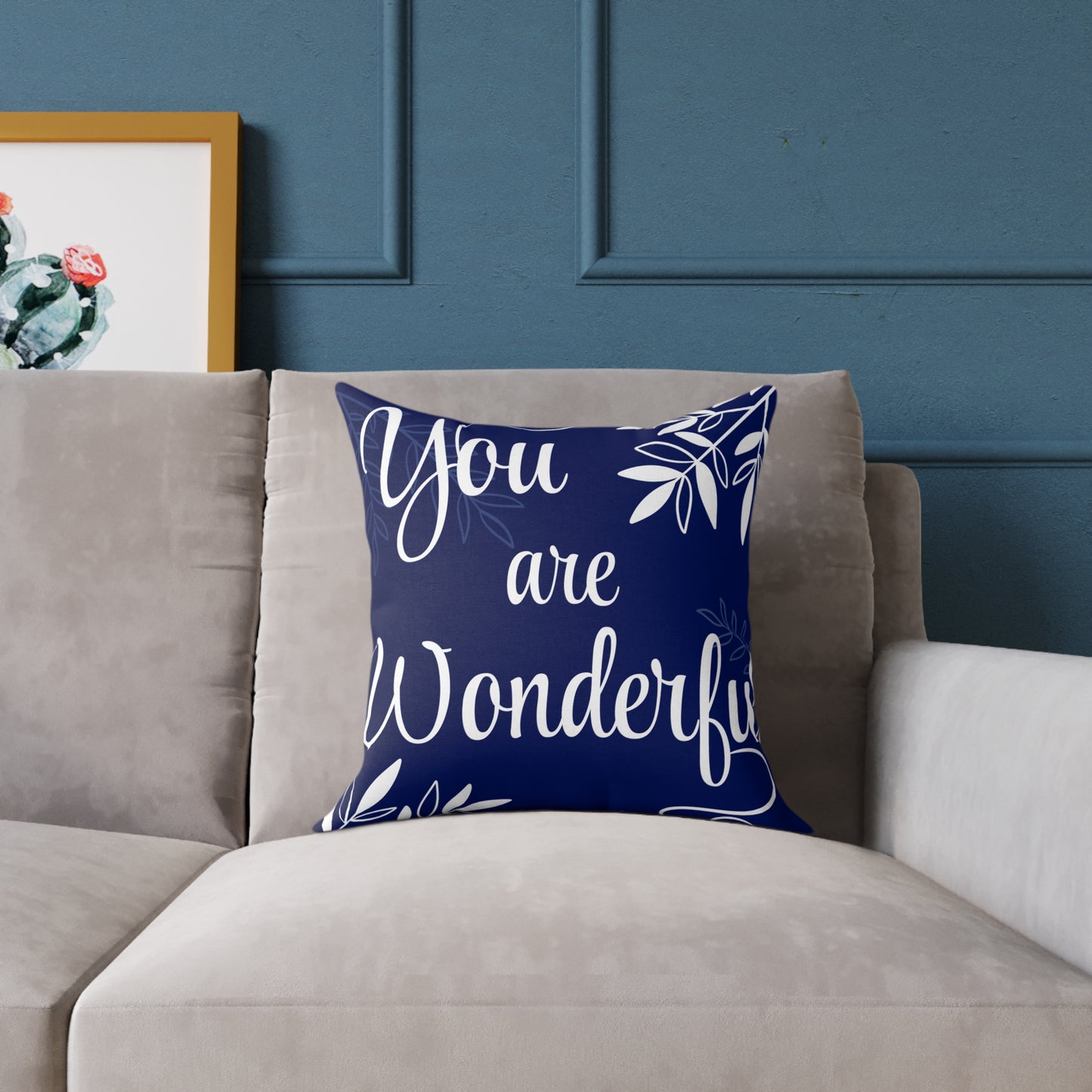 Inspirational Square Poly Canvas Pillow - "You are Wonderful"