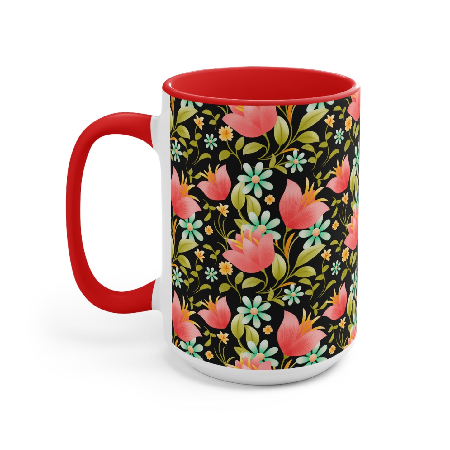 Floral Accent Mug - Botanical Coffee Cup, Gift for Her, Cute Tea Mug, Home Decor, Flower Lover Gift