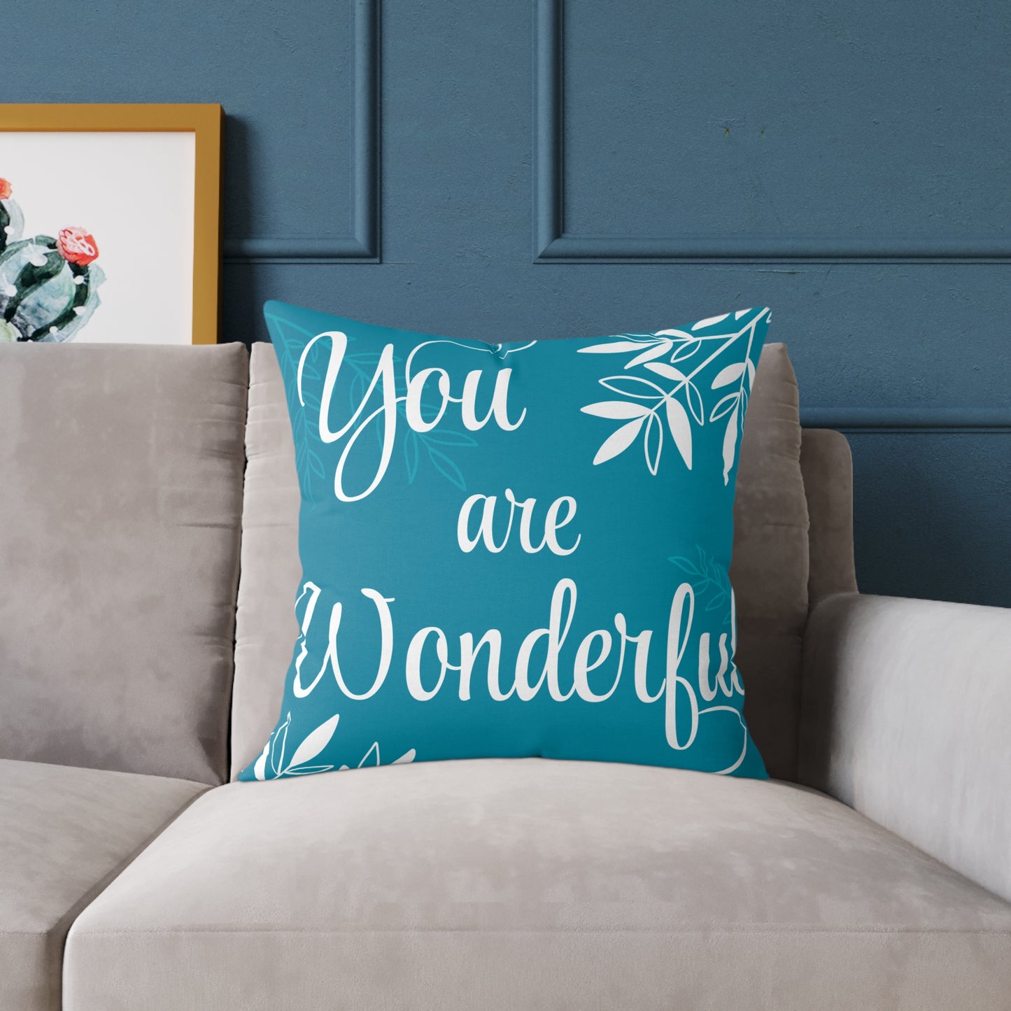 "You Are Wonderful" Motivational Square Poly Canvas Pillow