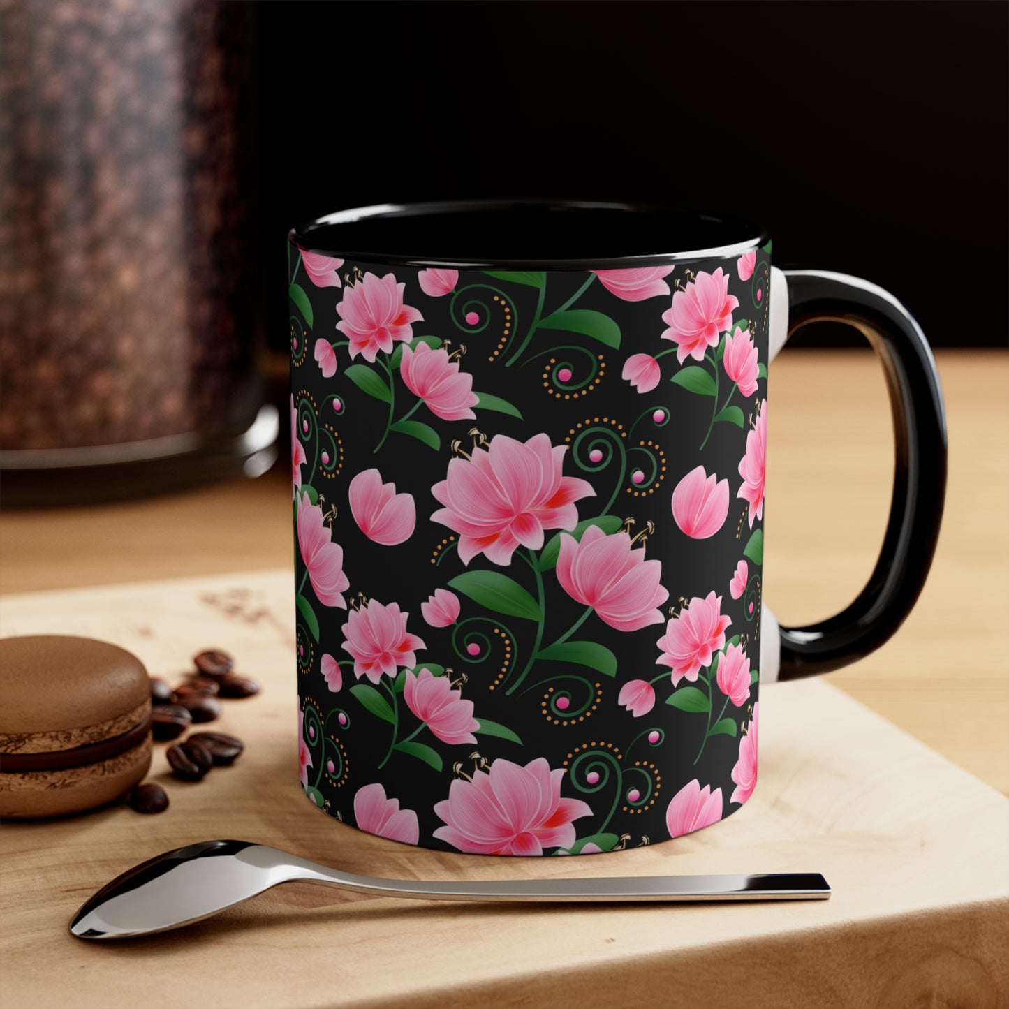 Floral Accent Mug - Pink Flower Design, Coffee Lover Gift, Kitchen Decor, Tea Cup, Home Office Essential