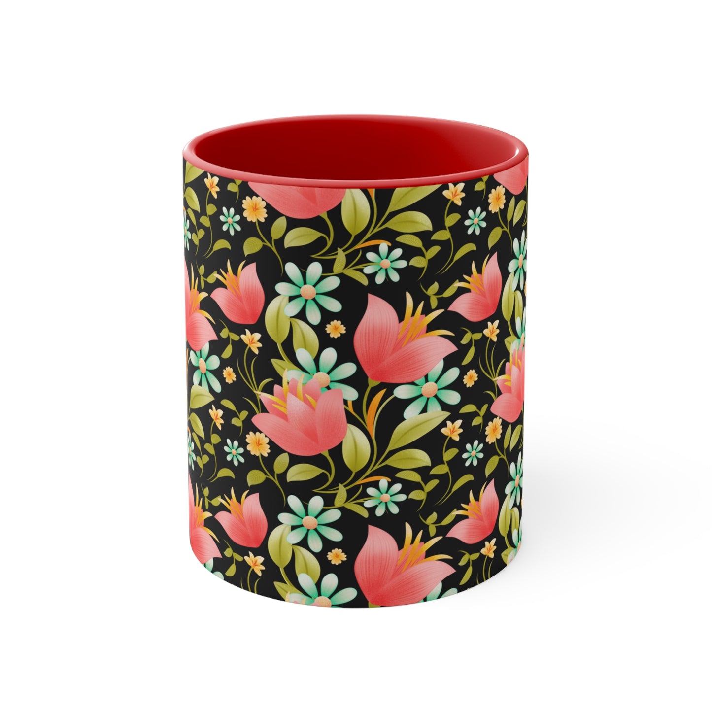 Floral Accent Mug - Botanical Coffee Cup, Gift for Her, Cute Tea Mug, Home Decor, Flower Lover Gift