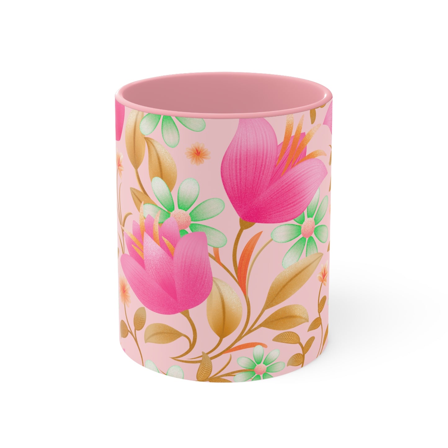 Floral Accent Mug - Charming Coffee Cup for Spring, Perfect Gift, Home Decor, Teacup, Art Mug