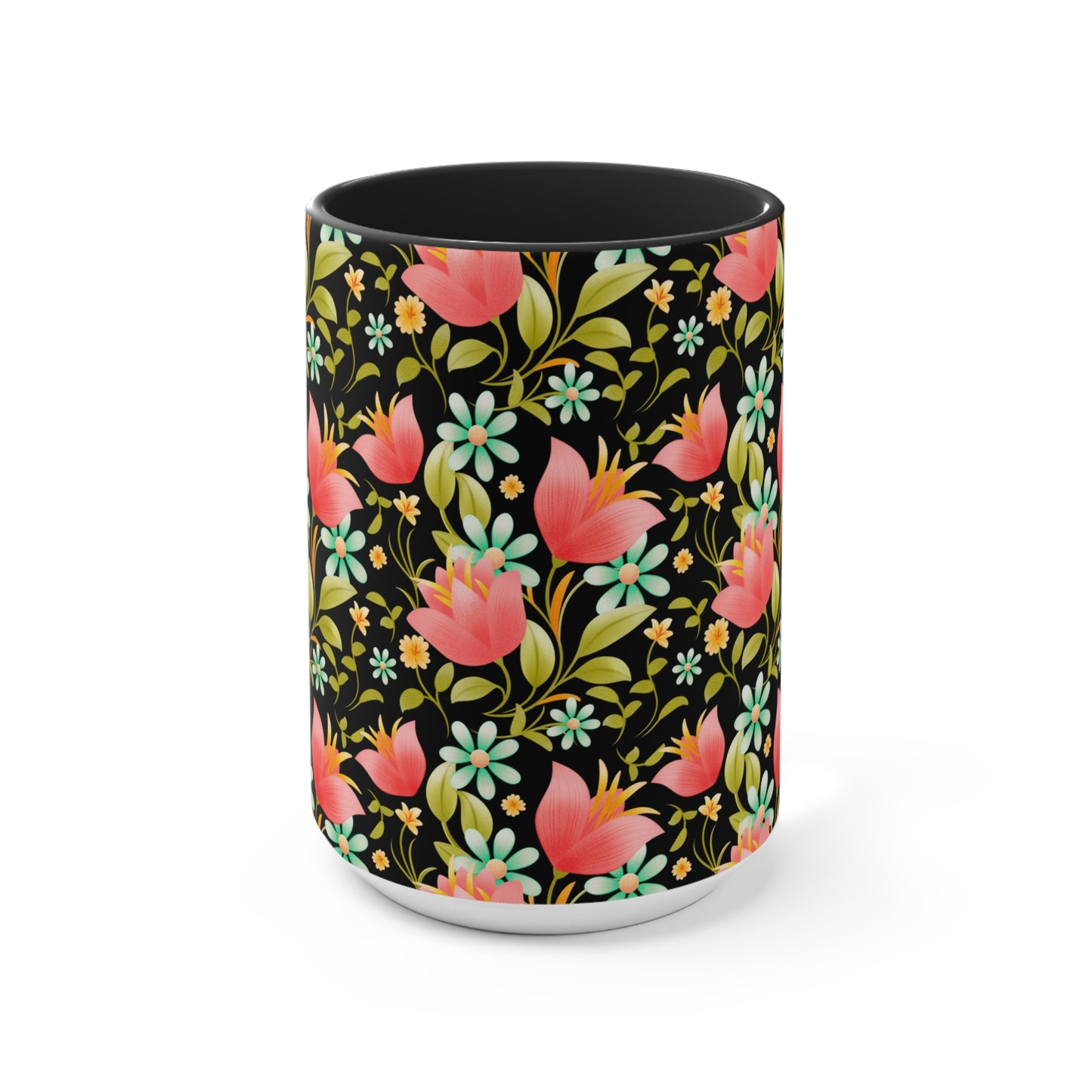 Floral Accent Mug - Botanical Coffee Cup, Gift for Her, Cute Tea Mug, Home Decor, Flower Lover Gift