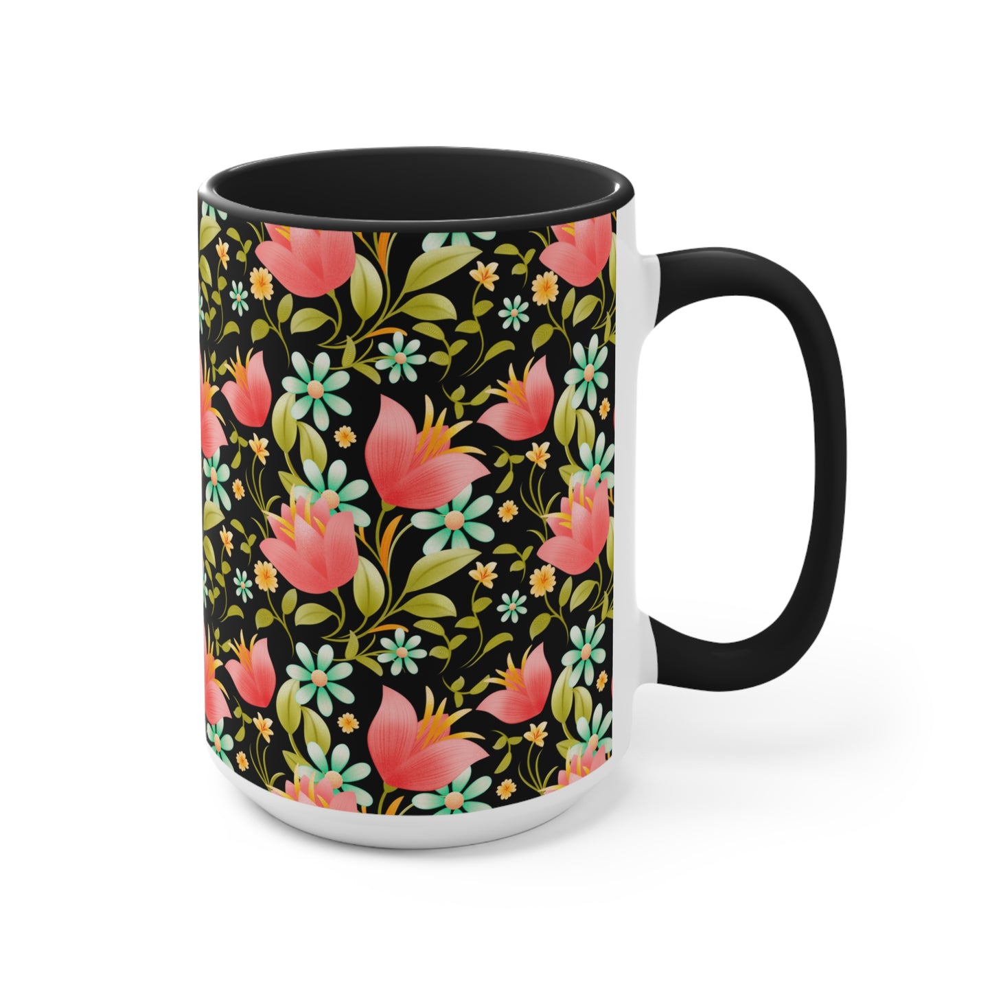 Floral Accent Mug - Botanical Coffee Cup, Gift for Her, Cute Tea Mug, Home Decor, Flower Lover Gift