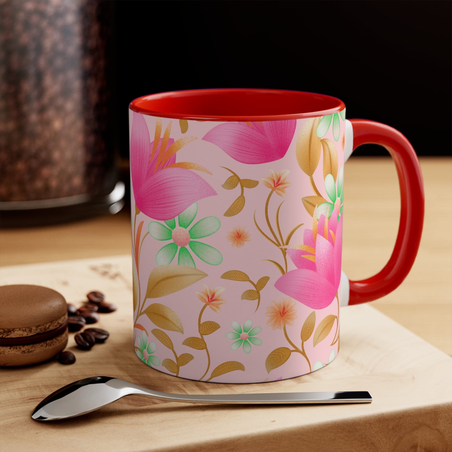 Floral Accent Mug - Charming Coffee Cup for Spring, Perfect Gift, Home Decor, Teacup, Art Mug