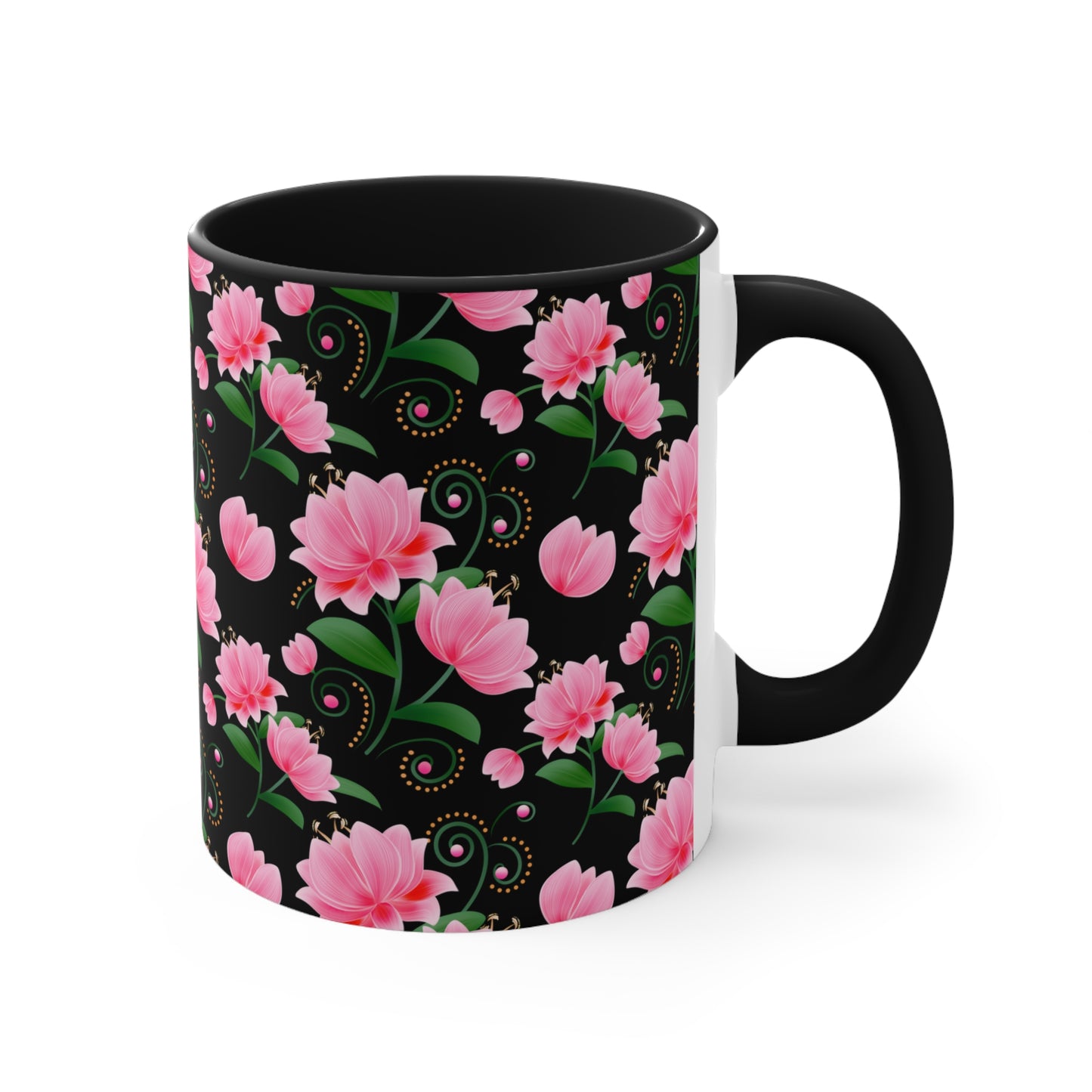 Floral Accent Mug - Pink Flower Design, Coffee Lover Gift, Kitchen Decor, Tea Cup, Home Office Essential
