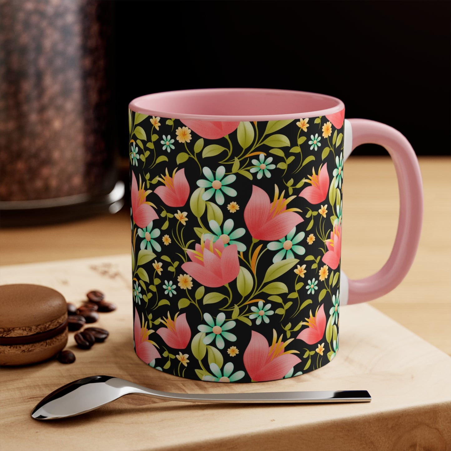 Floral Accent Mug - Botanical Coffee Cup, Gift for Her, Cute Tea Mug, Home Decor, Flower Lover Gift