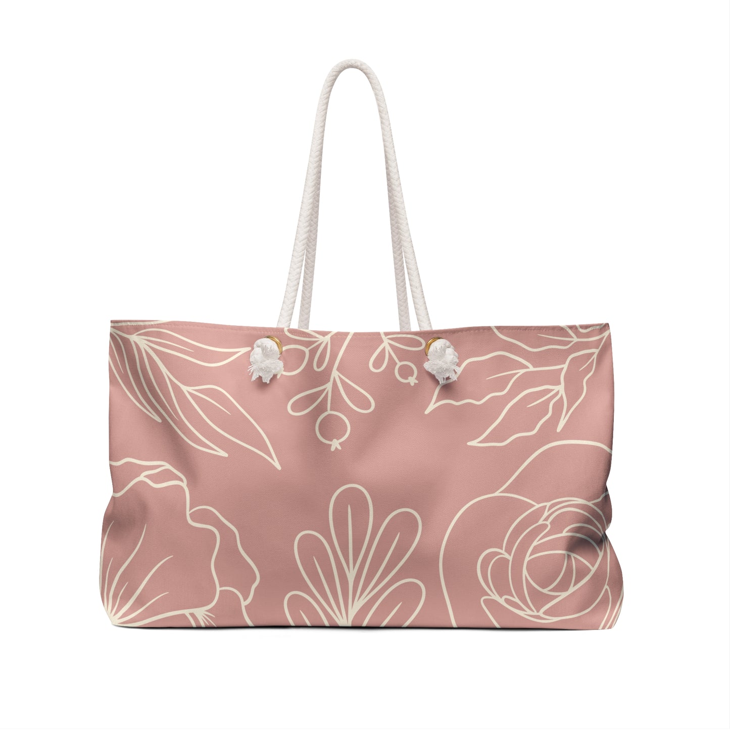 Floral Outline Weekender Bag — Blush Pink Tote for Travel & Beach