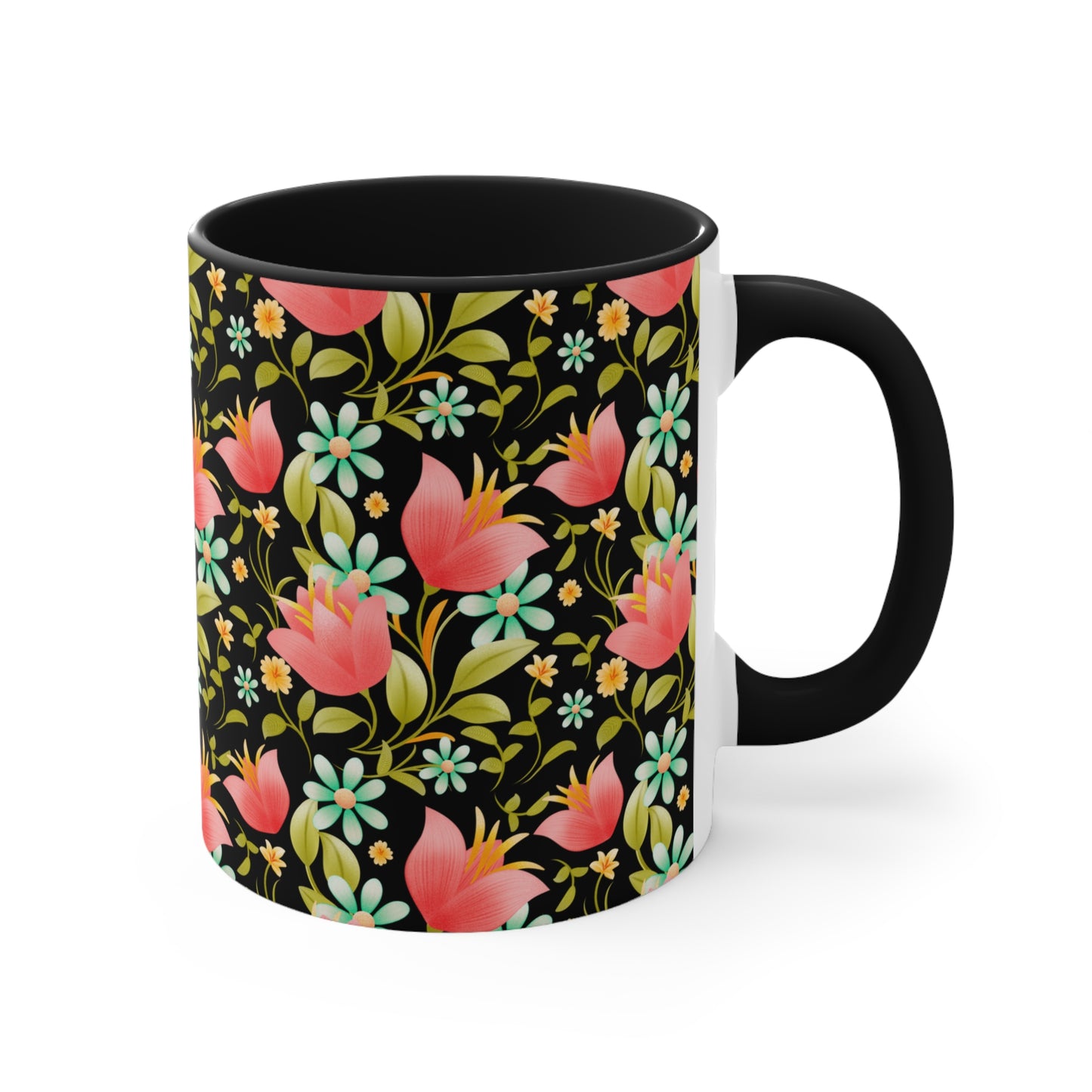 Floral Accent Mug - Botanical Coffee Cup, Gift for Her, Cute Tea Mug, Home Decor, Flower Lover Gift