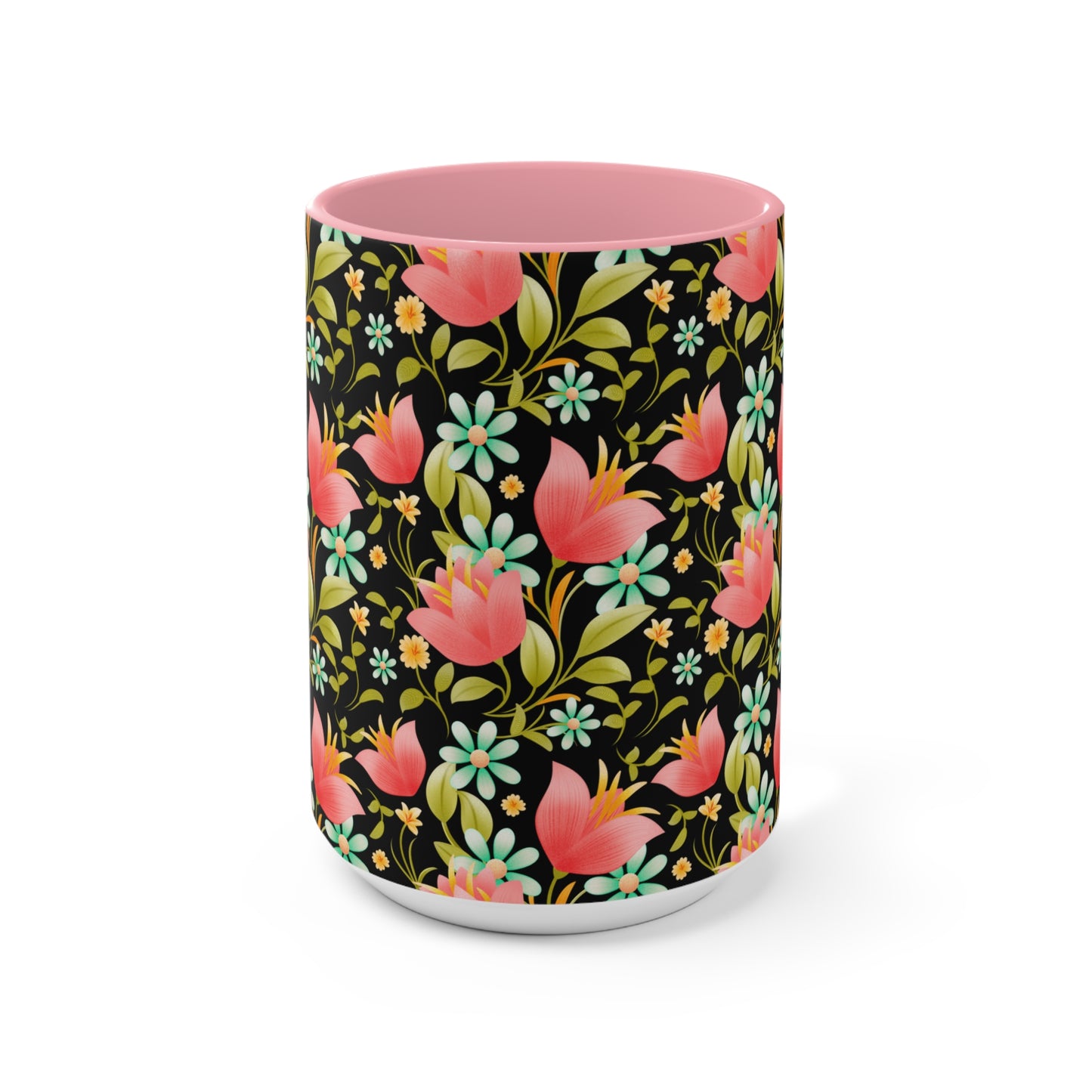 Floral Accent Mug - Botanical Coffee Cup, Gift for Her, Cute Tea Mug, Home Decor, Flower Lover Gift