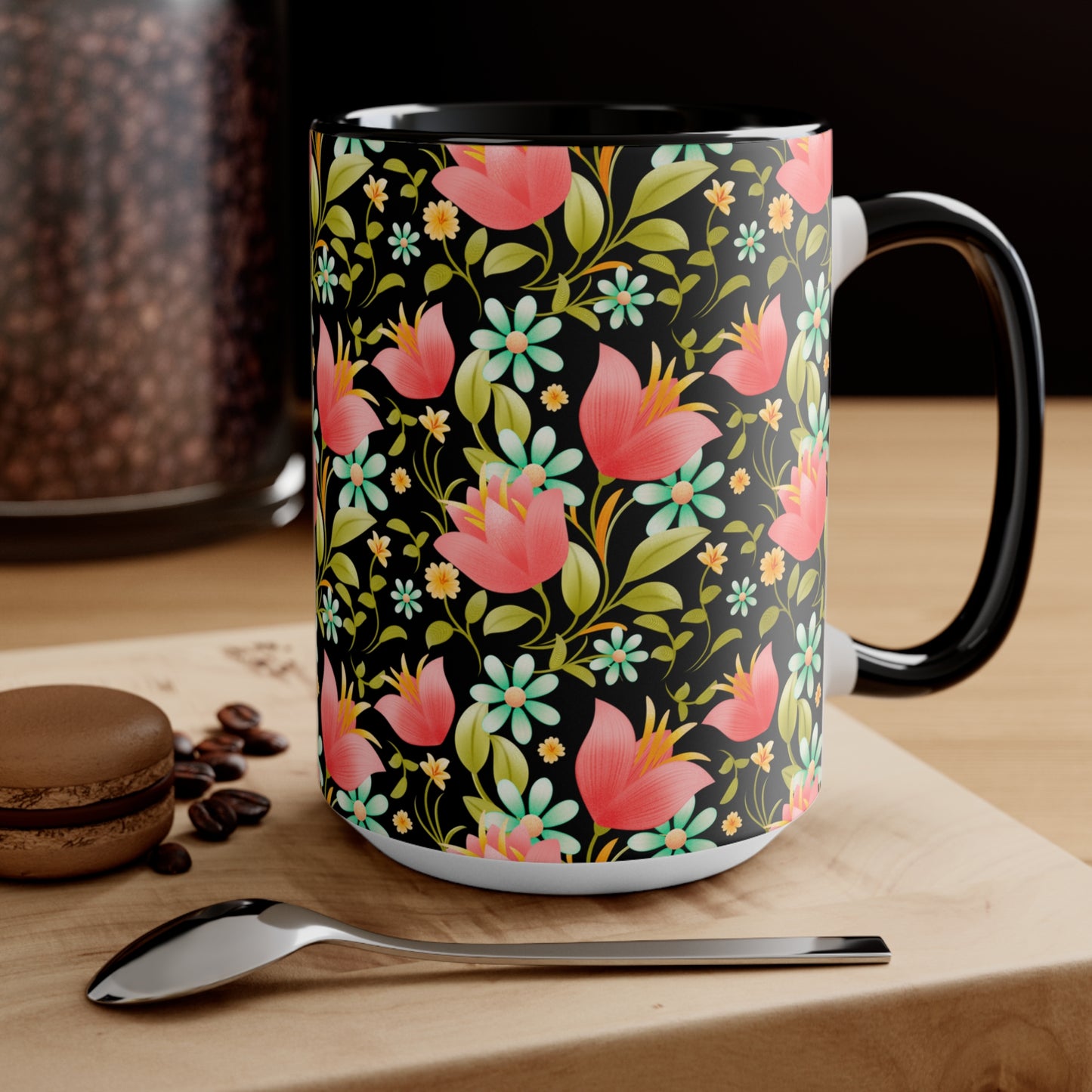 Floral Accent Mug - Botanical Coffee Cup, Gift for Her, Cute Tea Mug, Home Decor, Flower Lover Gift