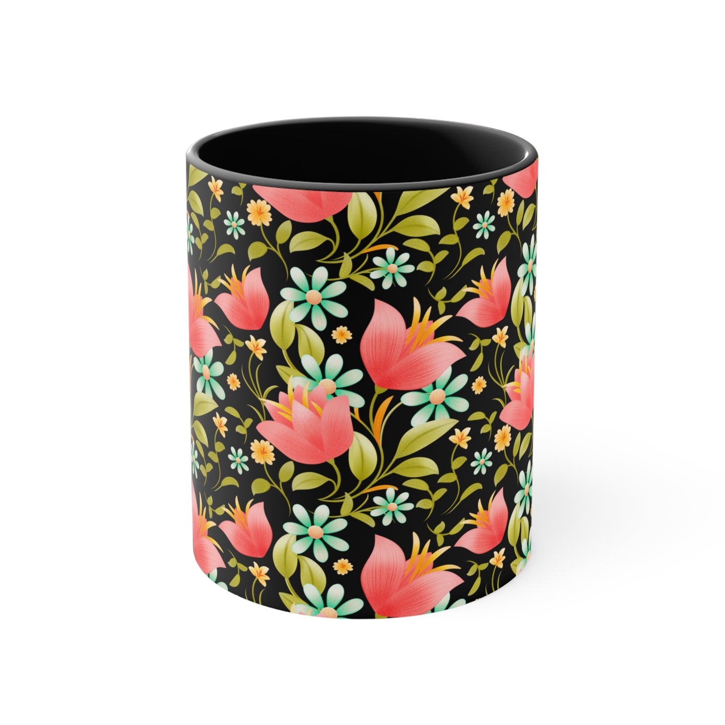 Floral Accent Mug - Botanical Coffee Cup, Gift for Her, Cute Tea Mug, Home Decor, Flower Lover Gift