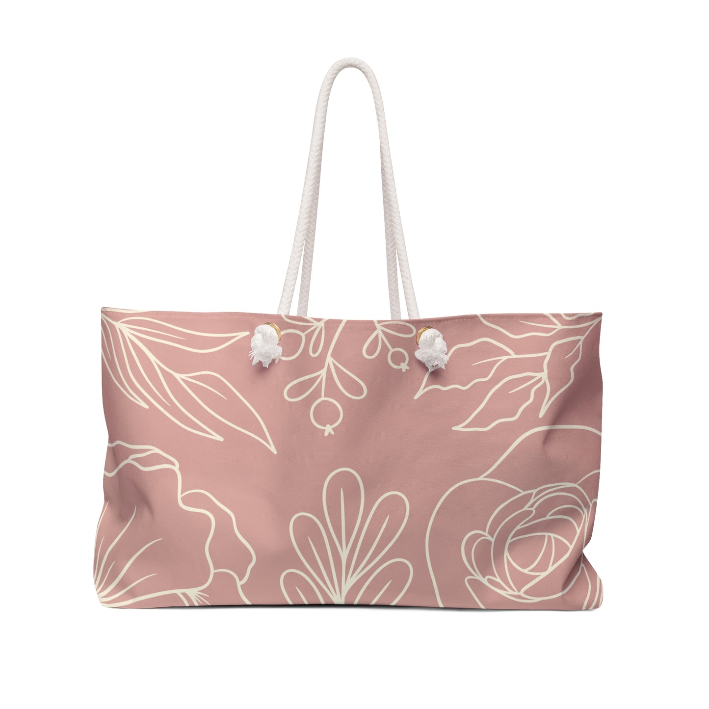 Floral Outline Weekender Bag — Blush Pink Tote for Travel & Beach