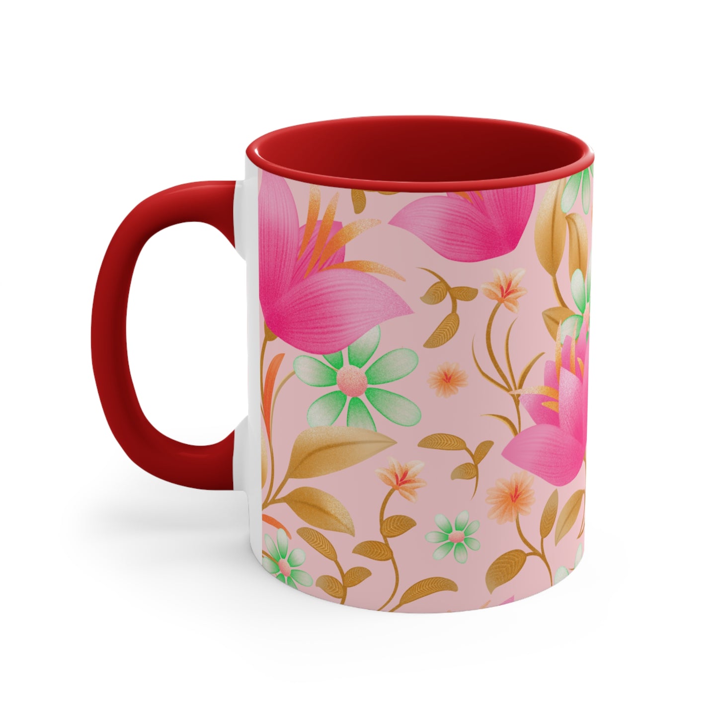 Floral Accent Mug - Charming Coffee Cup for Spring, Perfect Gift, Home Decor, Teacup, Art Mug