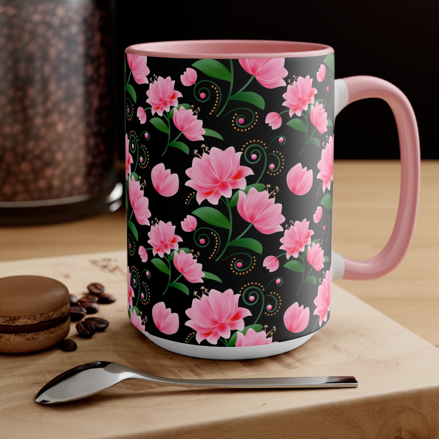 Floral Accent Mug - Pink Flower Design, Coffee Lover Gift, Kitchen Decor, Tea Cup, Home Office Essential