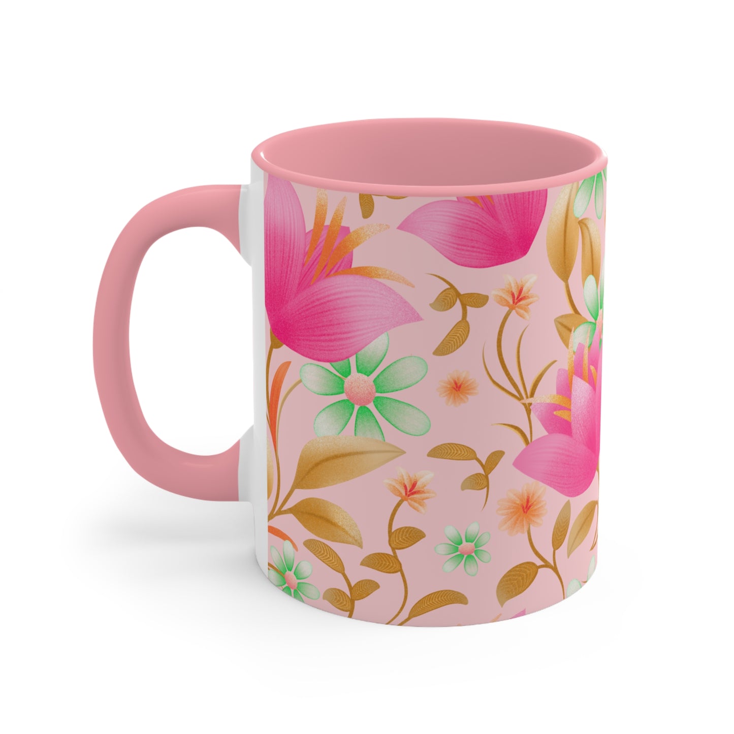 Floral Accent Mug - Charming Coffee Cup for Spring, Perfect Gift, Home Decor, Teacup, Art Mug
