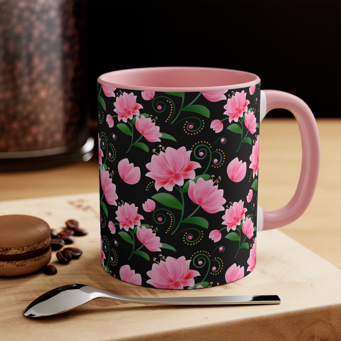 Floral Accent Mug - Pink Flower Design, Coffee Lover Gift, Kitchen Decor, Tea Cup, Home Office Essential