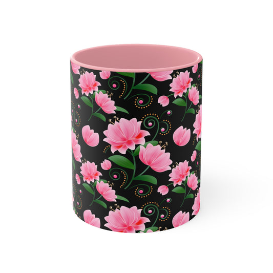Floral Accent Mug - Pink Flower Design, Coffee Lover Gift, Kitchen Decor, Tea Cup, Home Office Essential