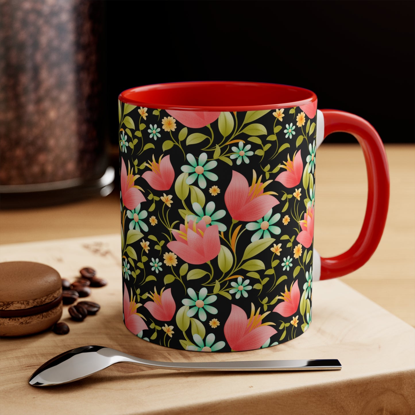 Floral Accent Mug - Botanical Coffee Cup, Gift for Her, Cute Tea Mug, Home Decor, Flower Lover Gift