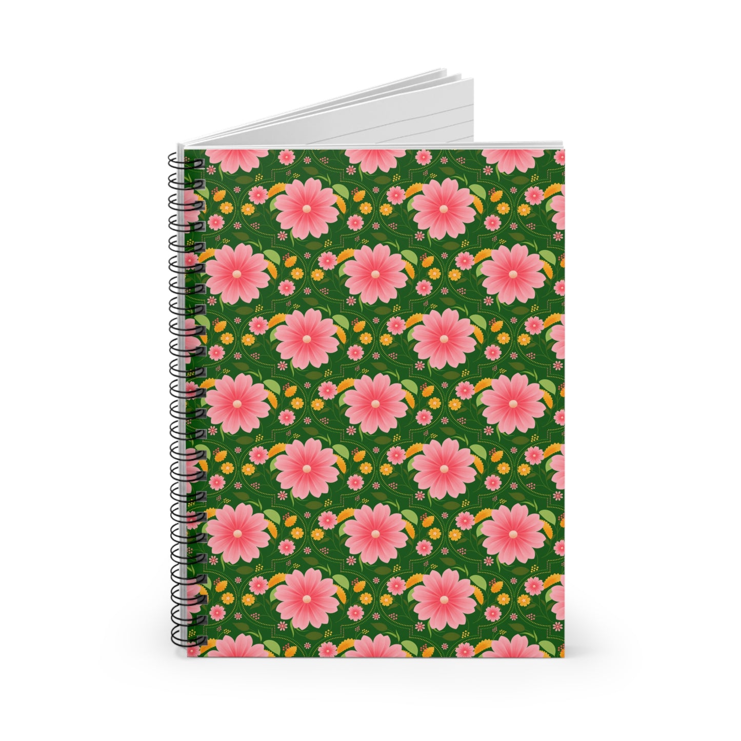 Lush Green Floral Spiral Notebook - Ruled Line, Cute Journal, Floral Stationery, Writing Journal