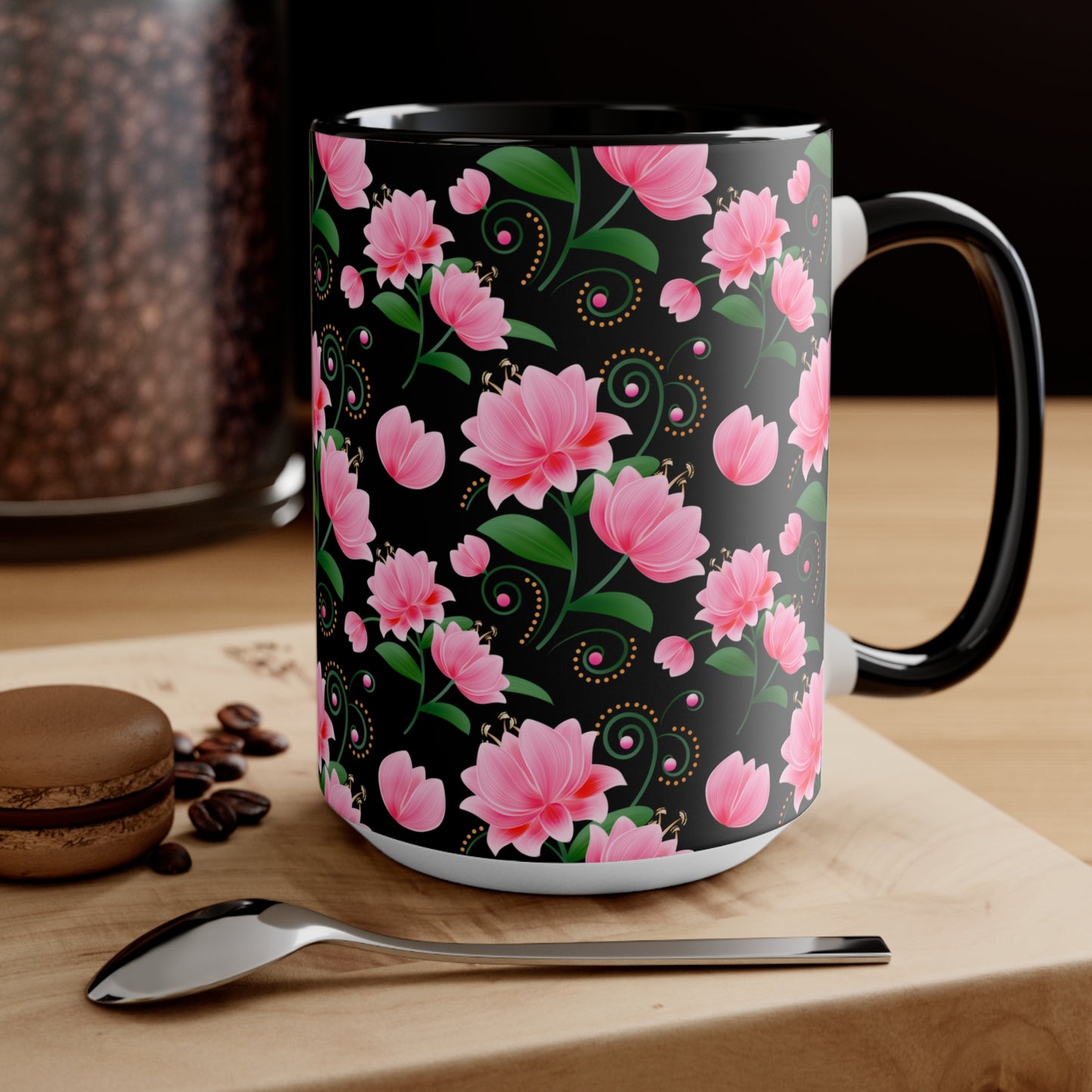 Floral Accent Mug - Pink Flower Design, Coffee Lover Gift, Kitchen Decor, Tea Cup, Home Office Essential