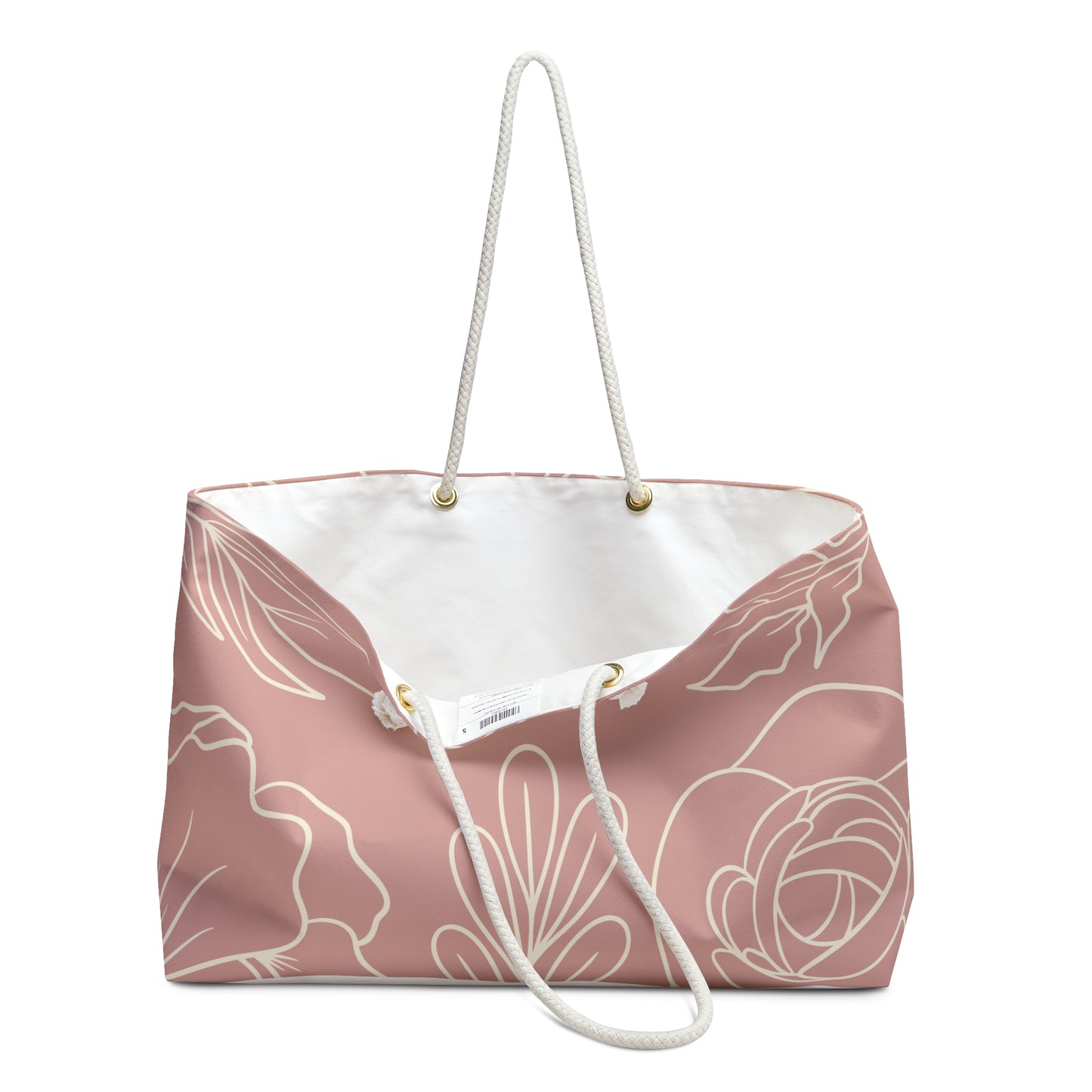 Floral Outline Weekender Bag — Blush Pink Tote for Travel & Beach