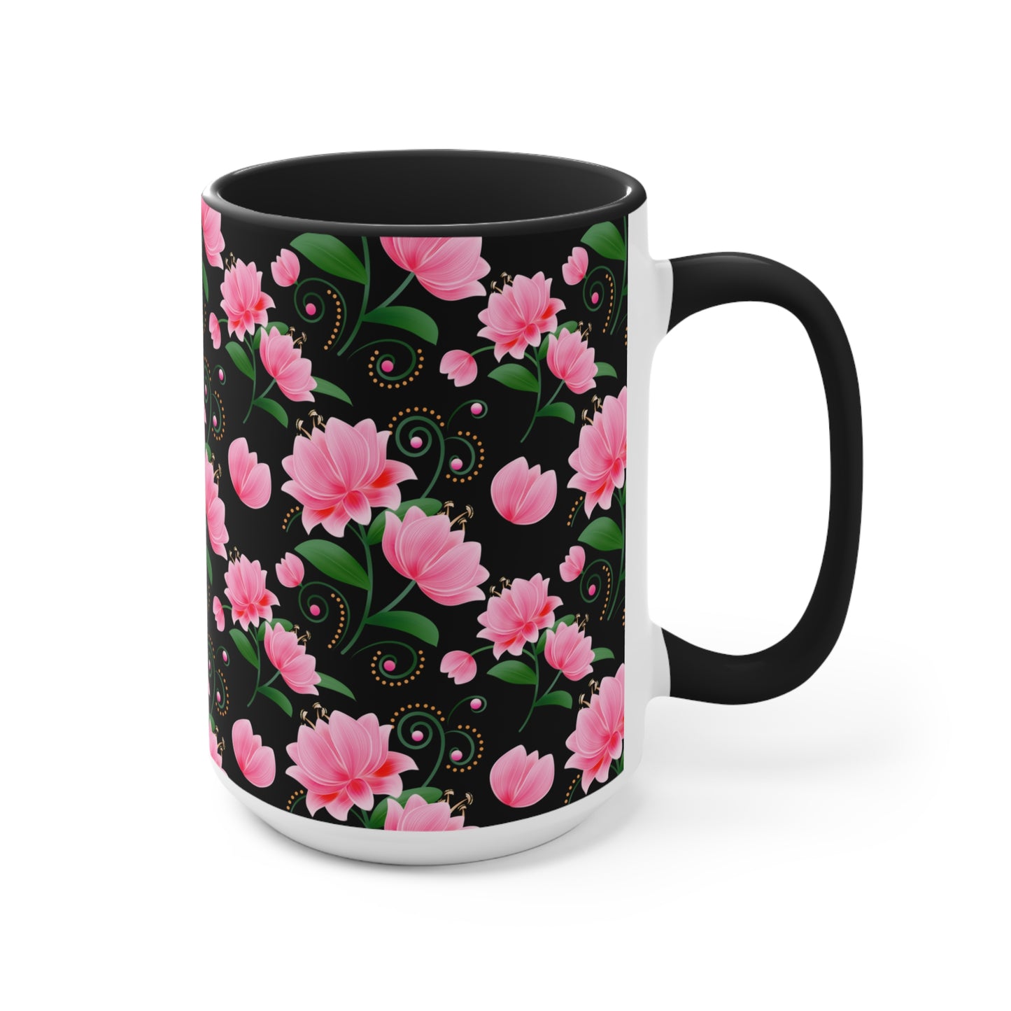 Floral Accent Mug - Pink Flower Design, Coffee Lover Gift, Kitchen Decor, Tea Cup, Home Office Essential