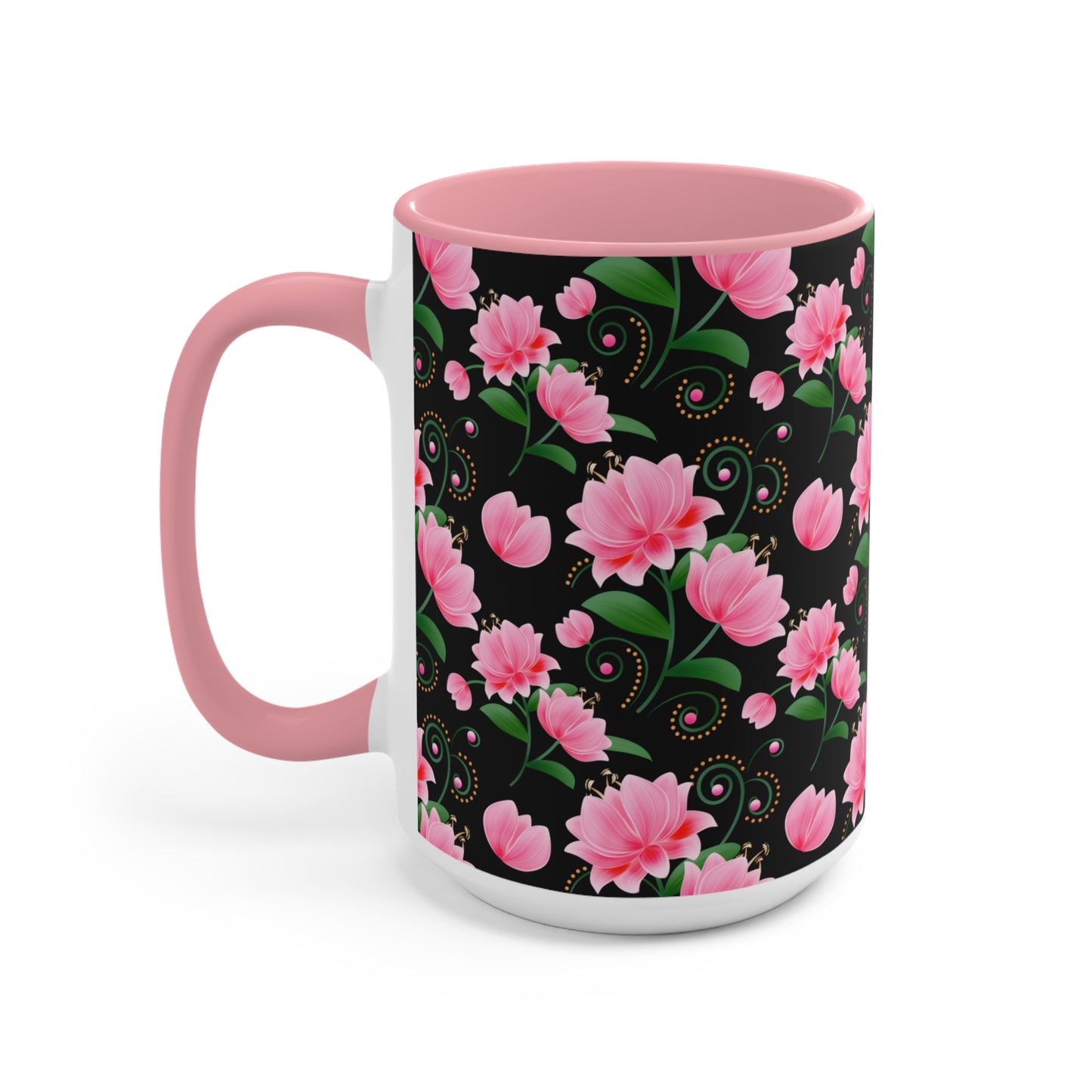 Floral Accent Mug - Pink Flower Design, Coffee Lover Gift, Kitchen Decor, Tea Cup, Home Office Essential