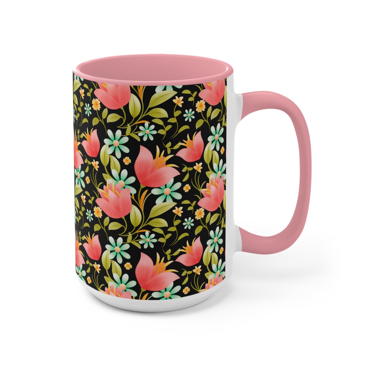 Floral Accent Mug - Botanical Coffee Cup, Gift for Her, Cute Tea Mug, Home Decor, Flower Lover Gift