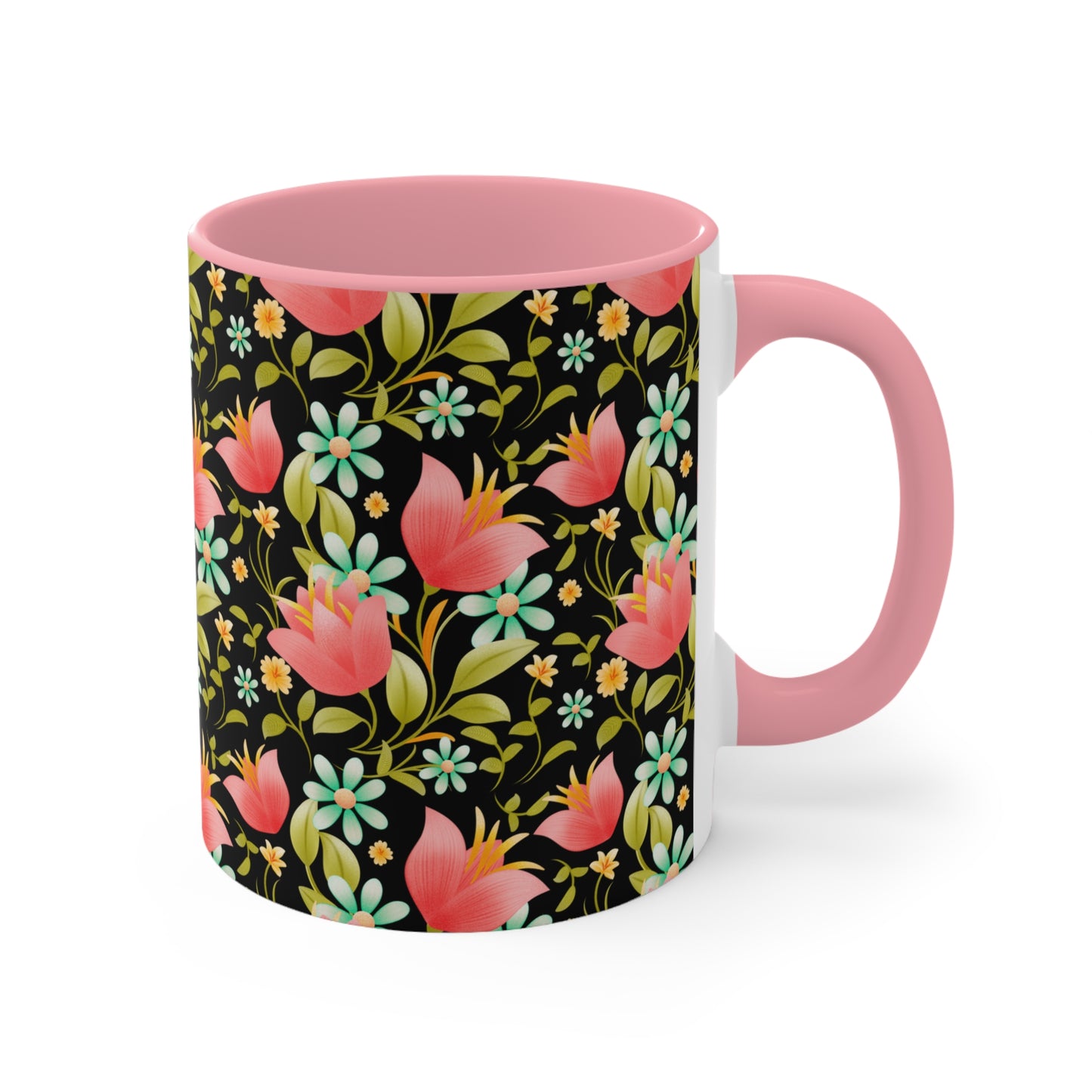 Floral Accent Mug - Botanical Coffee Cup, Gift for Her, Cute Tea Mug, Home Decor, Flower Lover Gift