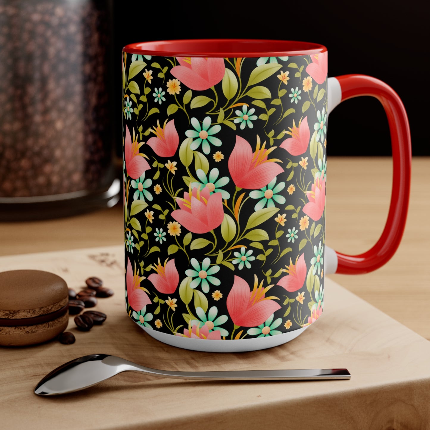 Floral Accent Mug - Botanical Coffee Cup, Gift for Her, Cute Tea Mug, Home Decor, Flower Lover Gift